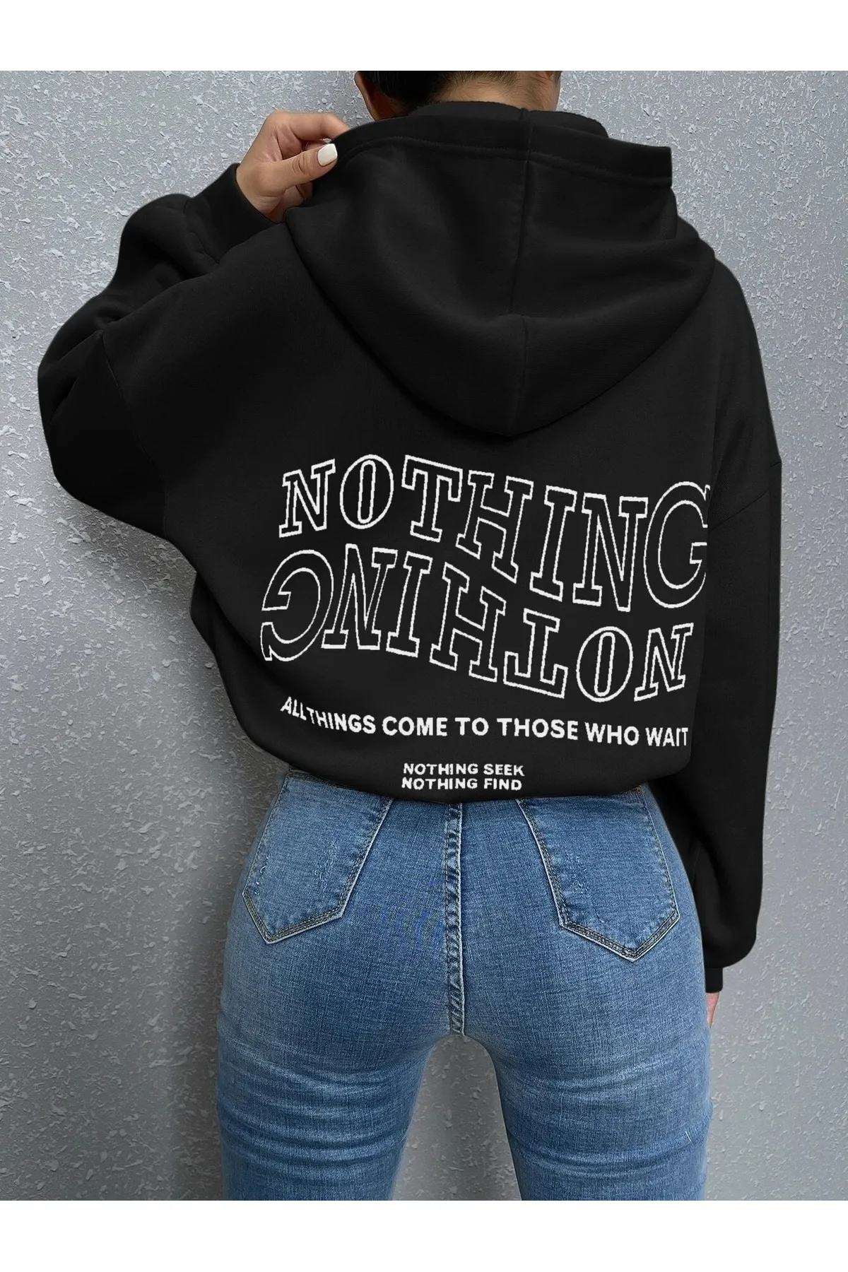 Know  Schwarzes Reverse Plain Nothing bedrucktes Oversize-Sweatshirt für Damen