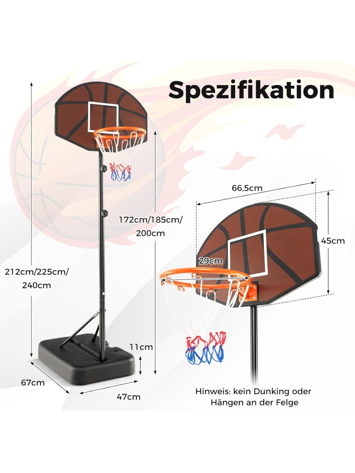 COSTWAY Basketballkorbständer outdoor 172-200cm in Schwarz günstig kaufen onesize