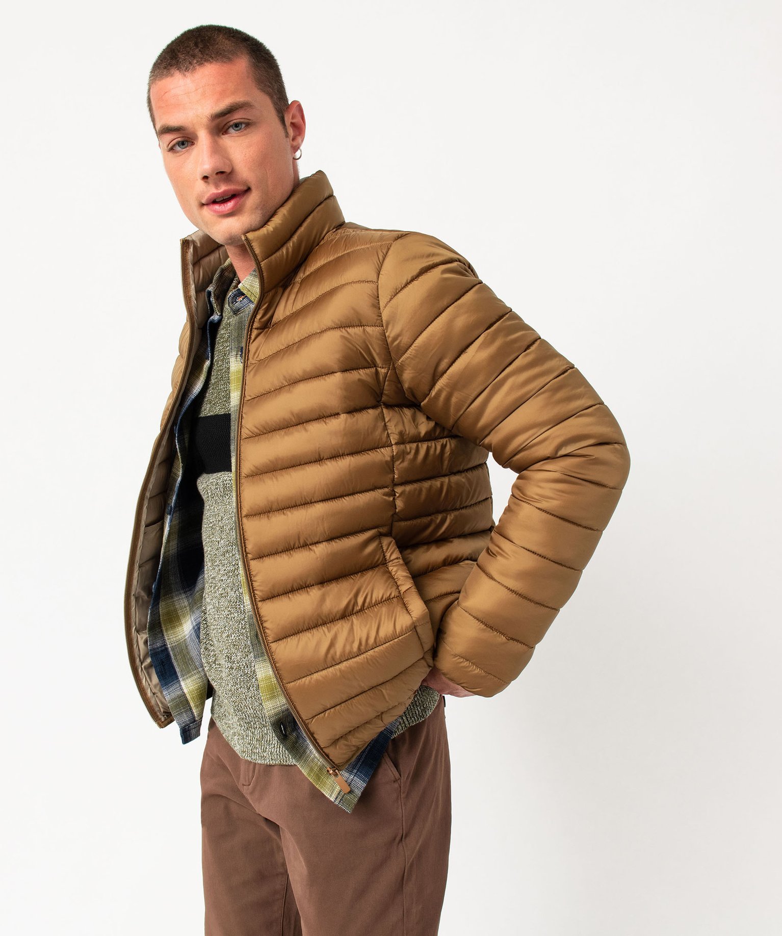 Blouson matelassé à col montant homme marron | GEMO