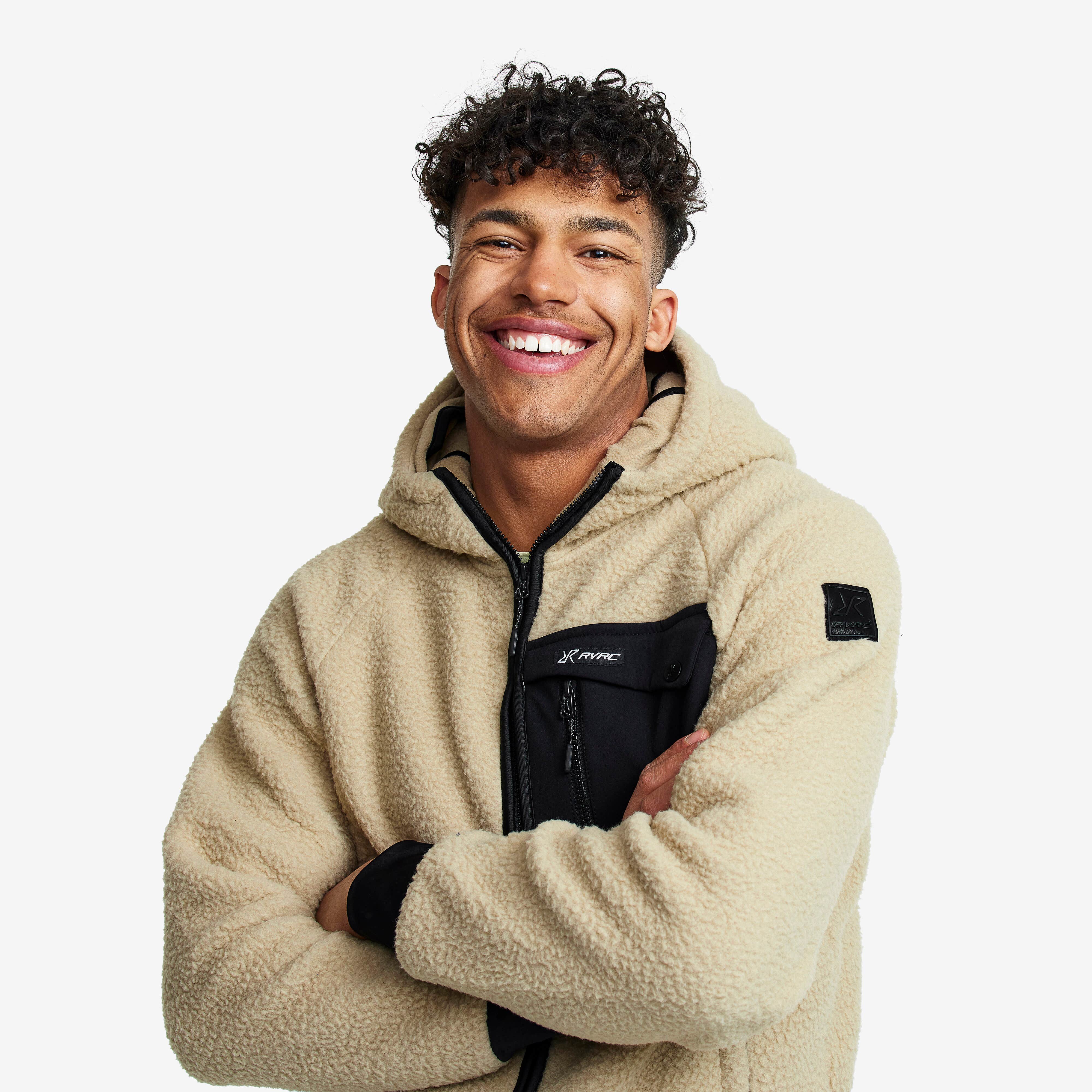 Sherpa Hoodie Homme Beige Khaki
