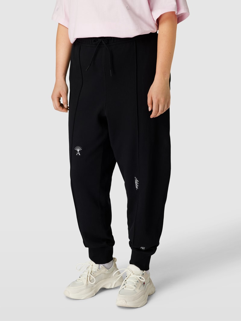 PLUS SIZE Sweatpants aus reiner Baumwolle mit Label-Stitching in schwarz