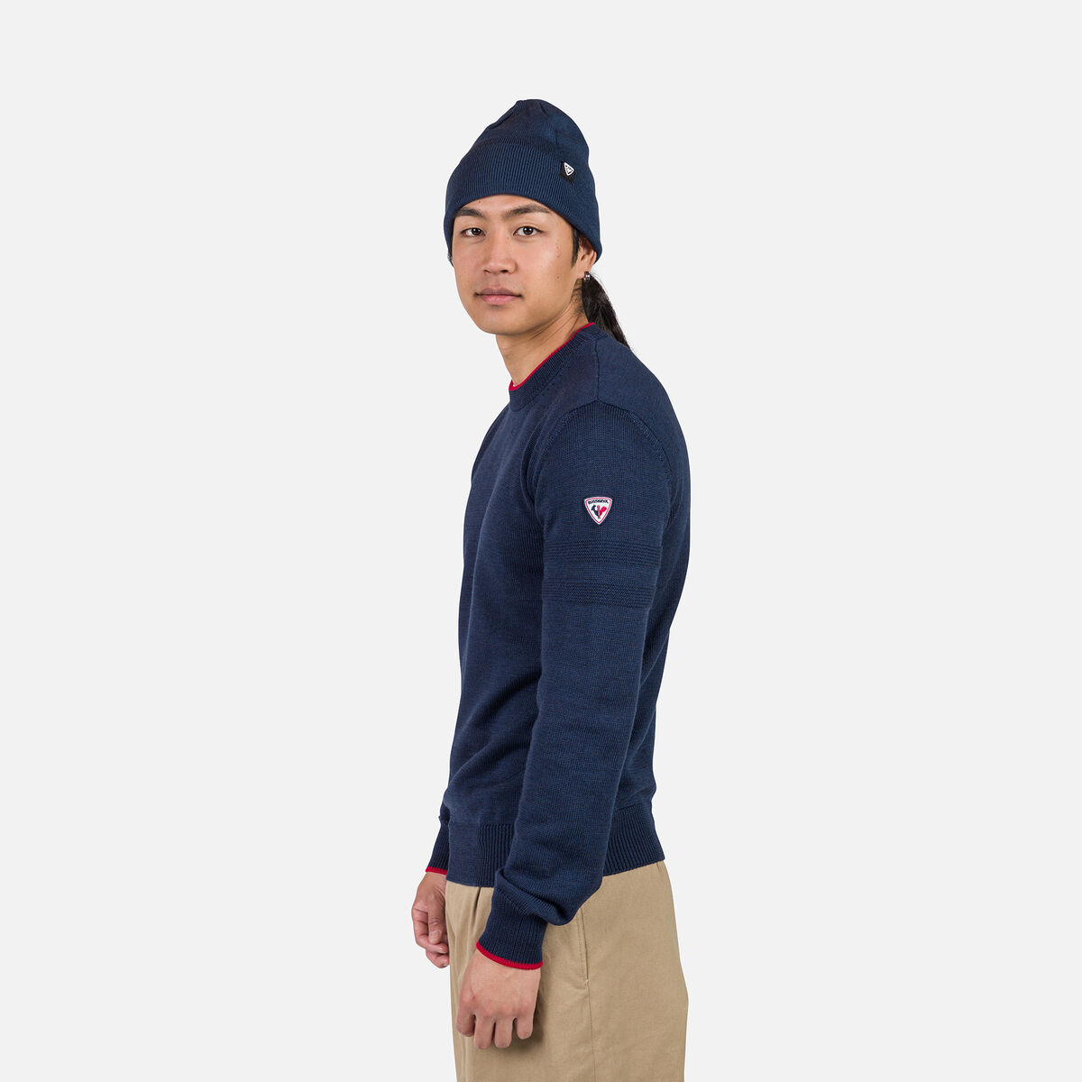Gestreifter Herrenstrickpullover mit Rundhalsausschnitt