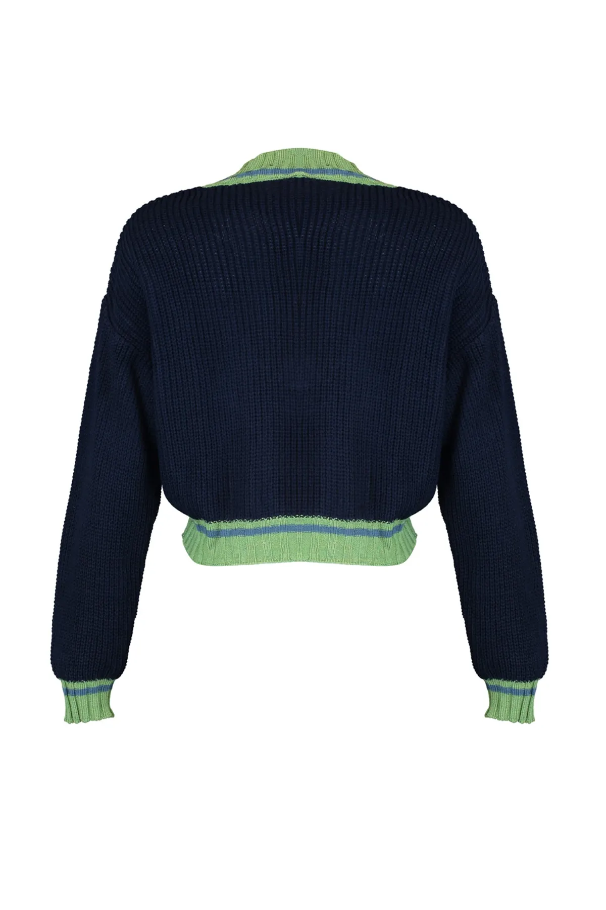Trendyol Collection  Marineblauer kurzer Strickpullover mit V-Ausschnitt TWOAW22KZ1492