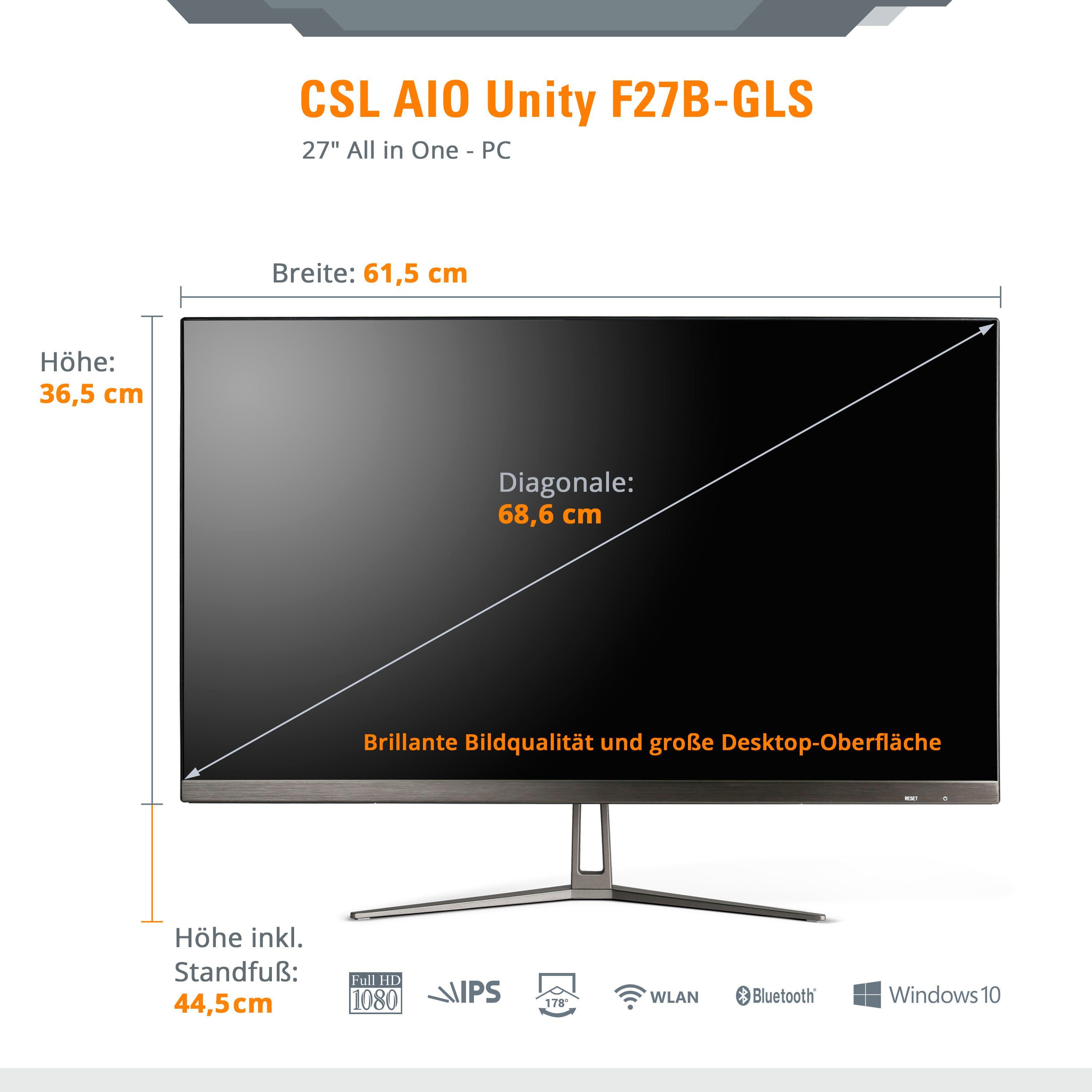 CSL Unity F27-GLS mit Windows 10 Pro All-in-One PC (27 Zoll, Intel® Celeron Celeron® N4120, UHD Graphics 600, 16 GB RAM, 512 GB SSD)