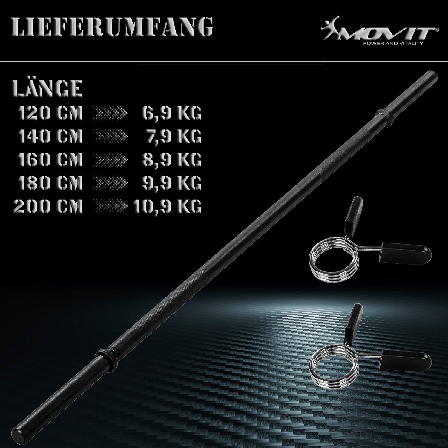 MOVIT Langhantelstange Movit® Profi Langhantelstange, 30mm STANDARDNORM, Stahl, (Langhantel, 120-tlg), verchromt o. schwarz, Sternverschluss o. Federverschluss, Größenwahl