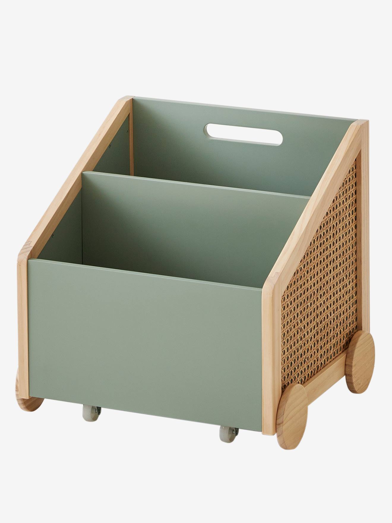 Vertbaudet Kinder Bücherregal mit Rollen, Rattan POESIE - grün/natur