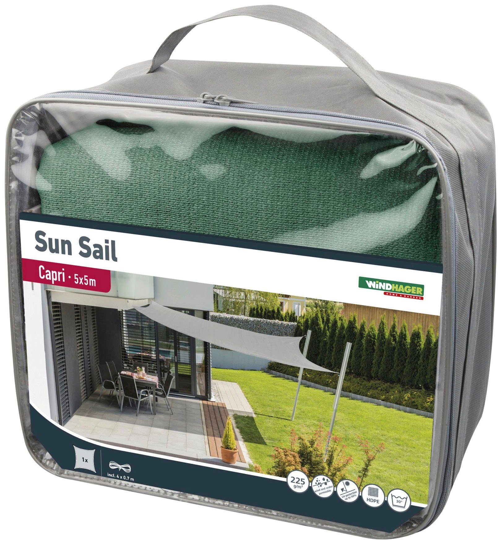 Windhager Sonnensegel Capri Quadrat, 5x5m, olive