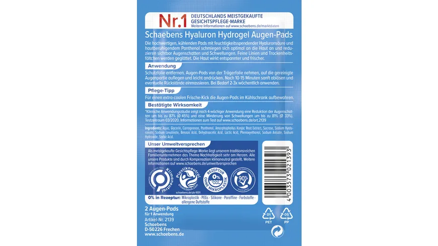 Schaebens Augenpads Hyaluron Hydrogel