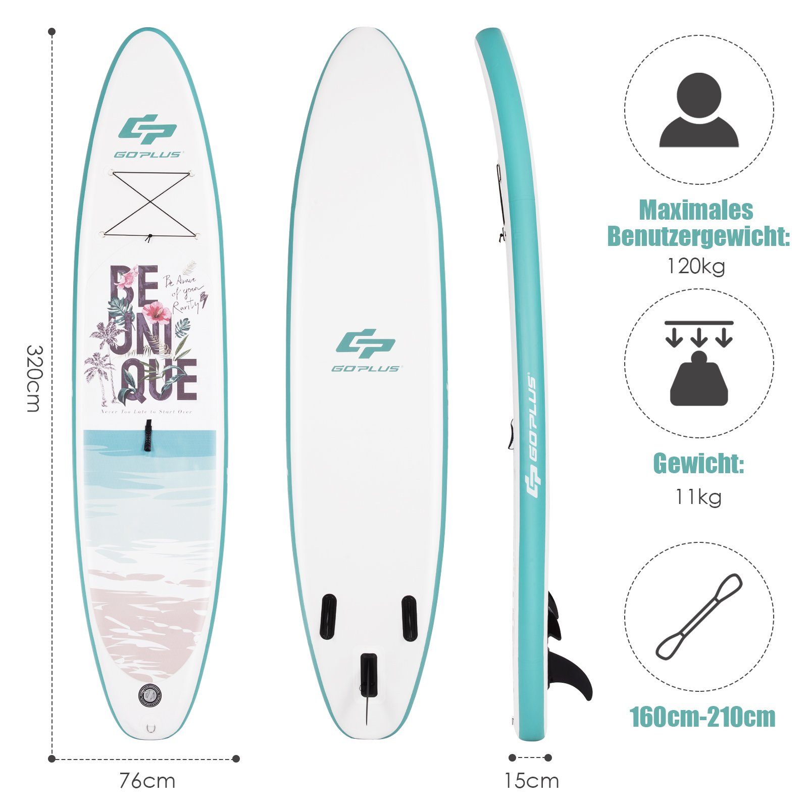 COSTWAY SUP-Board Stand Up Paddling Board, mit Paddel & Pumpe