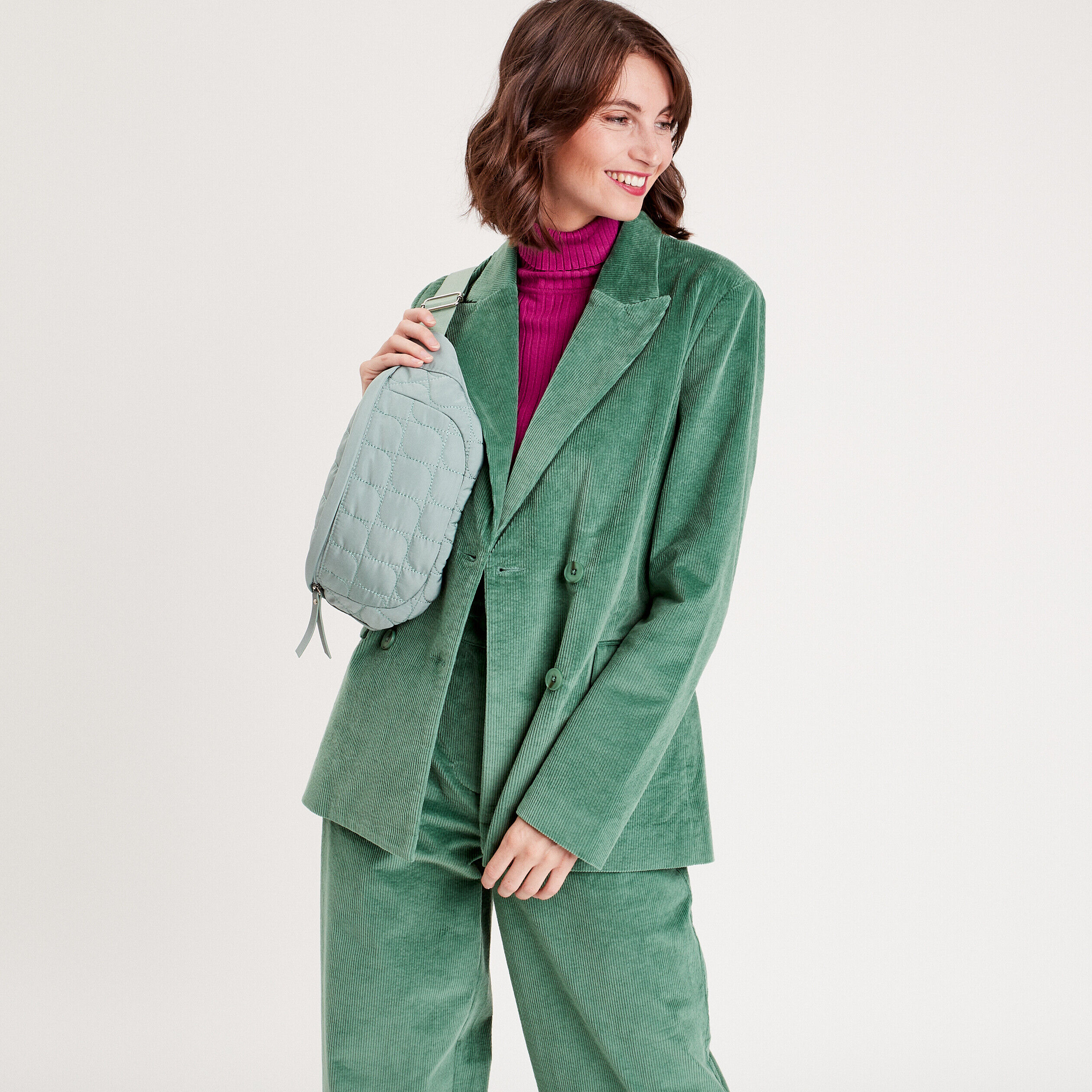 Veste blazer velours côtelé vert foncé femme | Cache Cache