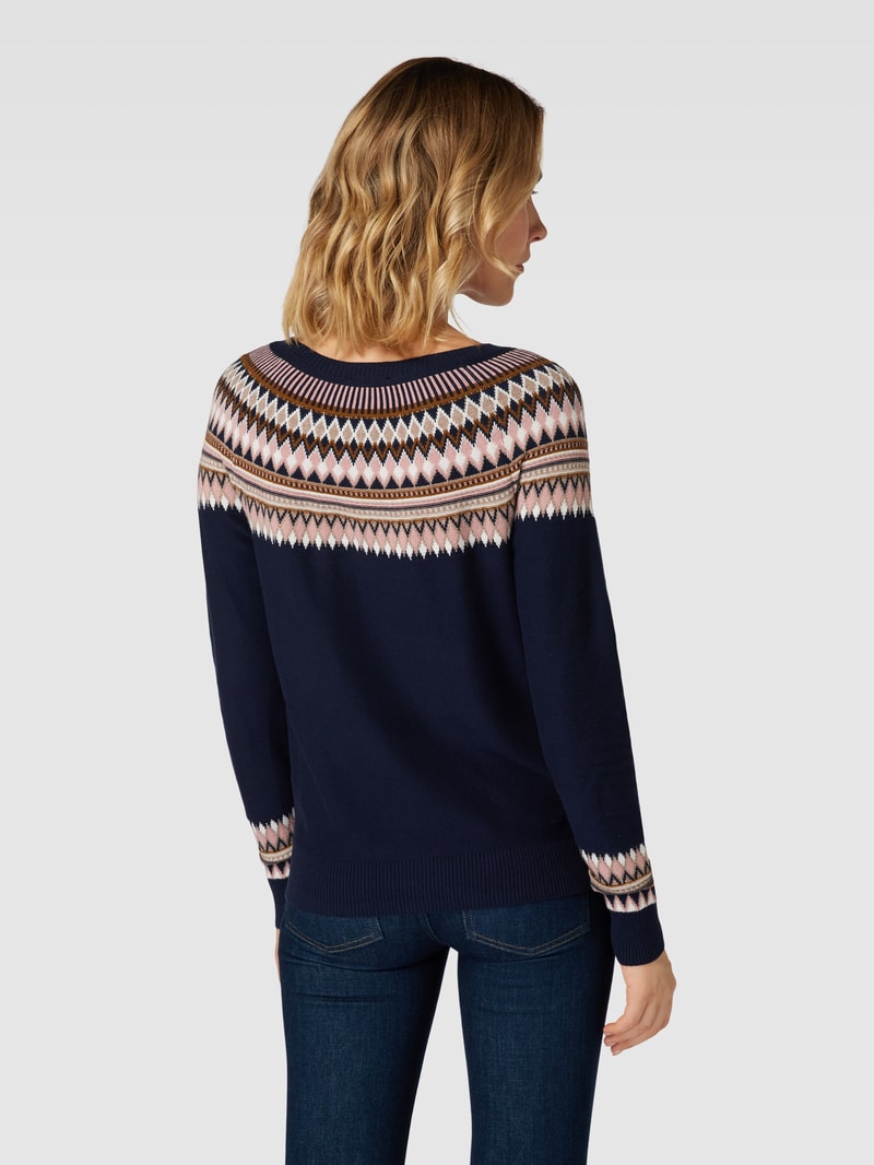 Strickpullover mit Zickzack-Muster in marineblau