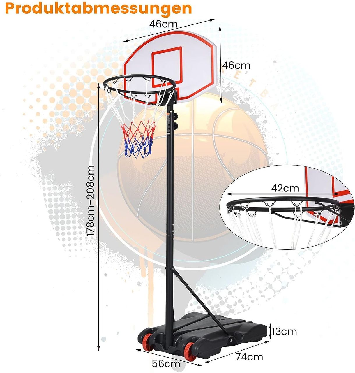 Costway Basketballständer 178-208 cm höhenverstellbar