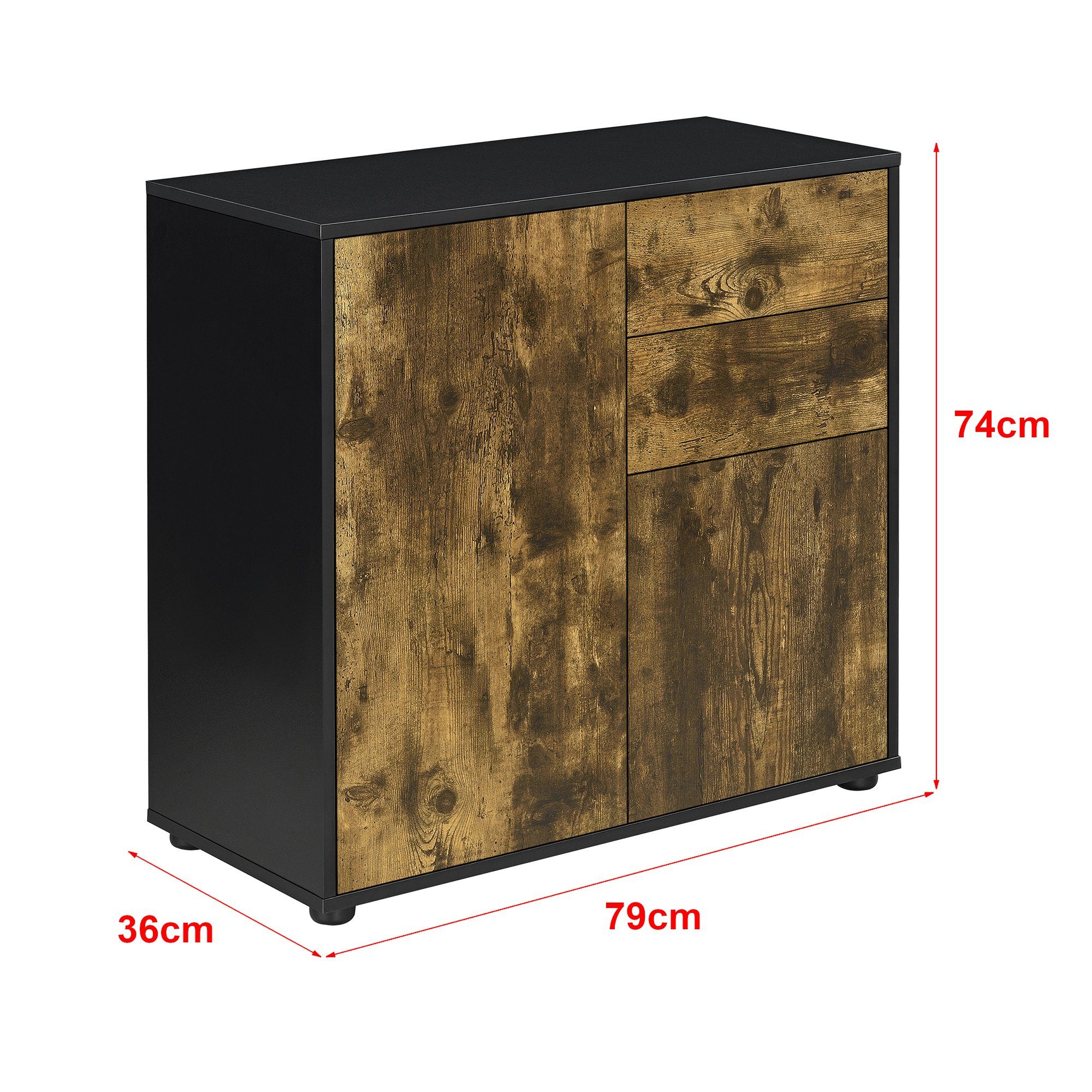 en.casa Sideboard, Paarl Kommode, 2 Türen, Schwarz/Eiche Dunkel
