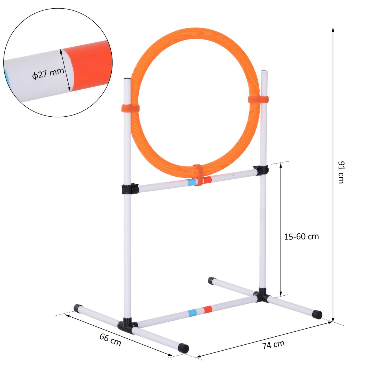 PawHut Hundetrainingsset Springring für Haustier-Agility-Training tragbar PE Weiß   Orange 74,5 x 66 x 91 cm