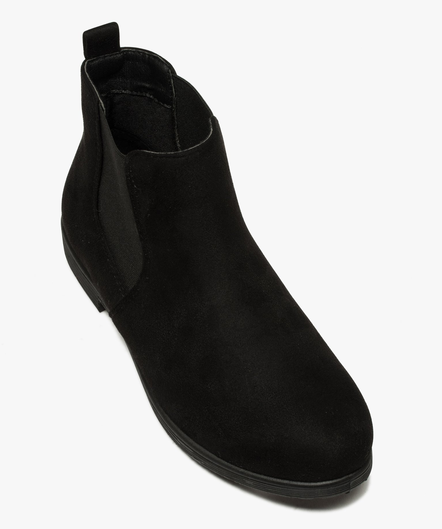 Boots femme style Chelsea à talon plat dessus suédine unie noir | GEMO