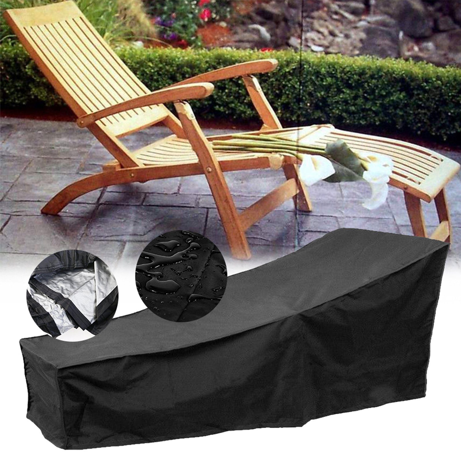 BTTO Gartenmöbel-Schutzhülle Sitzgruppen Schutzhülle 210D Schutzhülle Abdeckung Schwarz 210x75x40cm, Wasserdicht, Kordelzug für Freien,Garten,Balkon,Terrasse Sonnenliegen