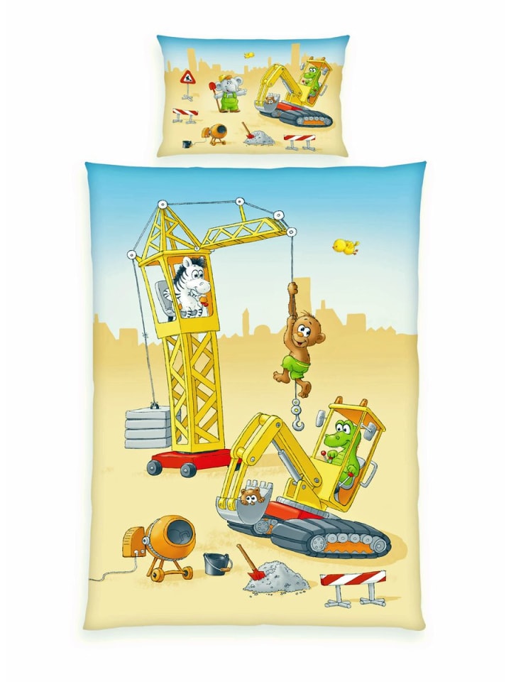 Herding 2 tlg. Renforcé Bettwäsche 100x135cm Baustelle in Gelb günstig kaufen 100x135 cm