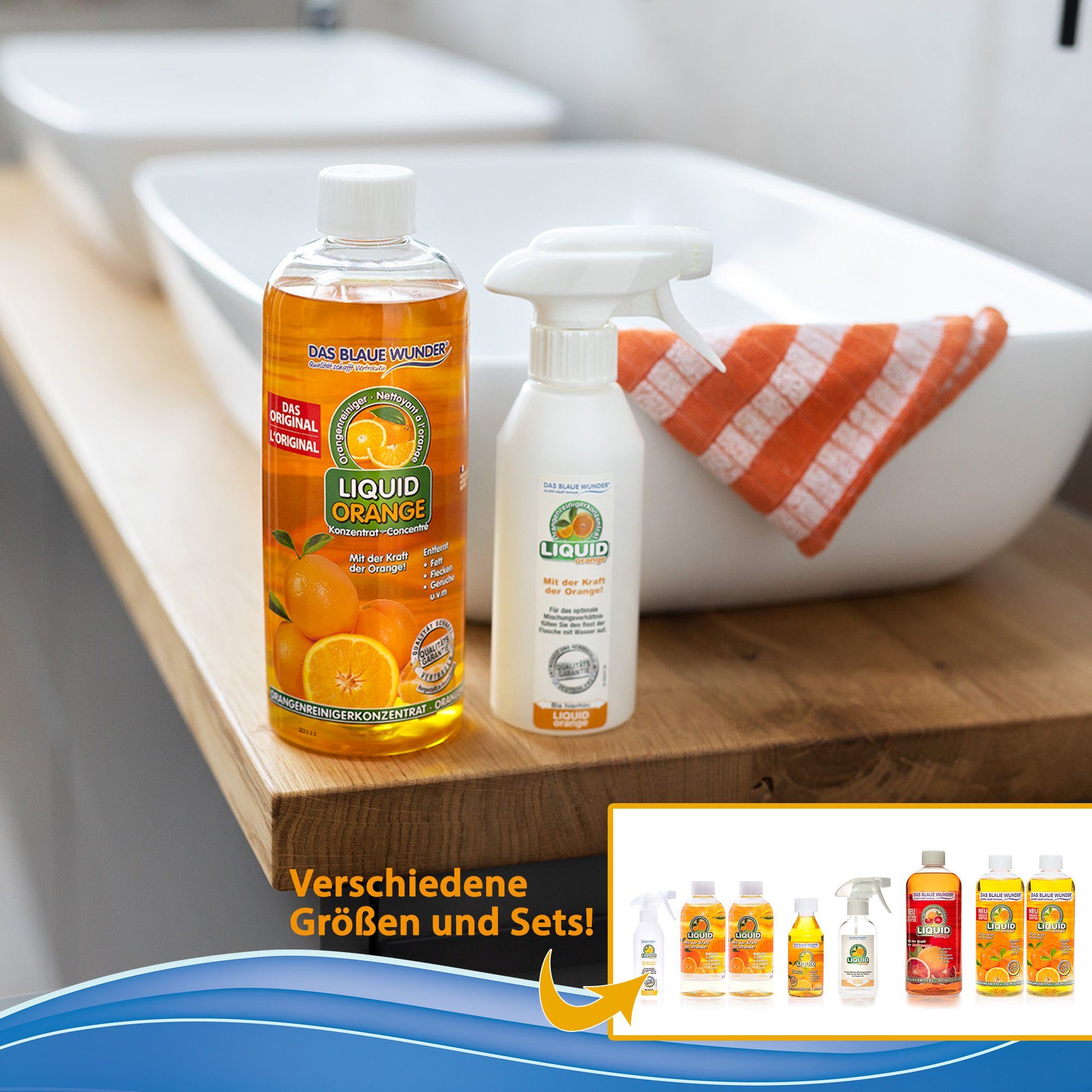 Das Blaue Wunder® Liquid Orange Orangenreiniger Universalreiniger inkl. Sprühflasche Reinigungskonzentrat (2-St)