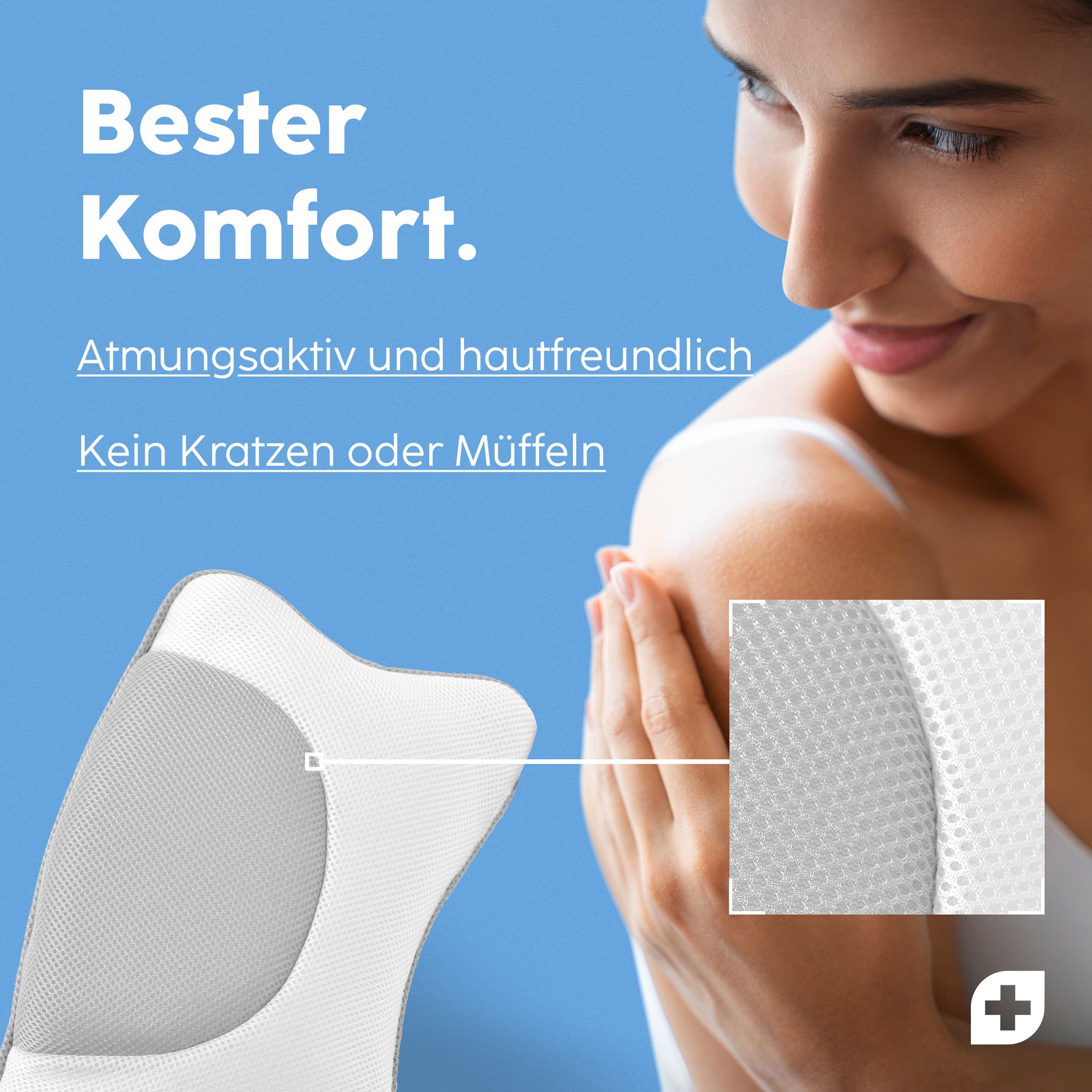 Nackenstützkissen Vesta+ Badewannenkissen M mit Saugnäpfen, Badekissen Nackenkissen, Vesta+, Waschmaschinentauglich, Klimaneutral und nachhaltig, Badewannenkissen