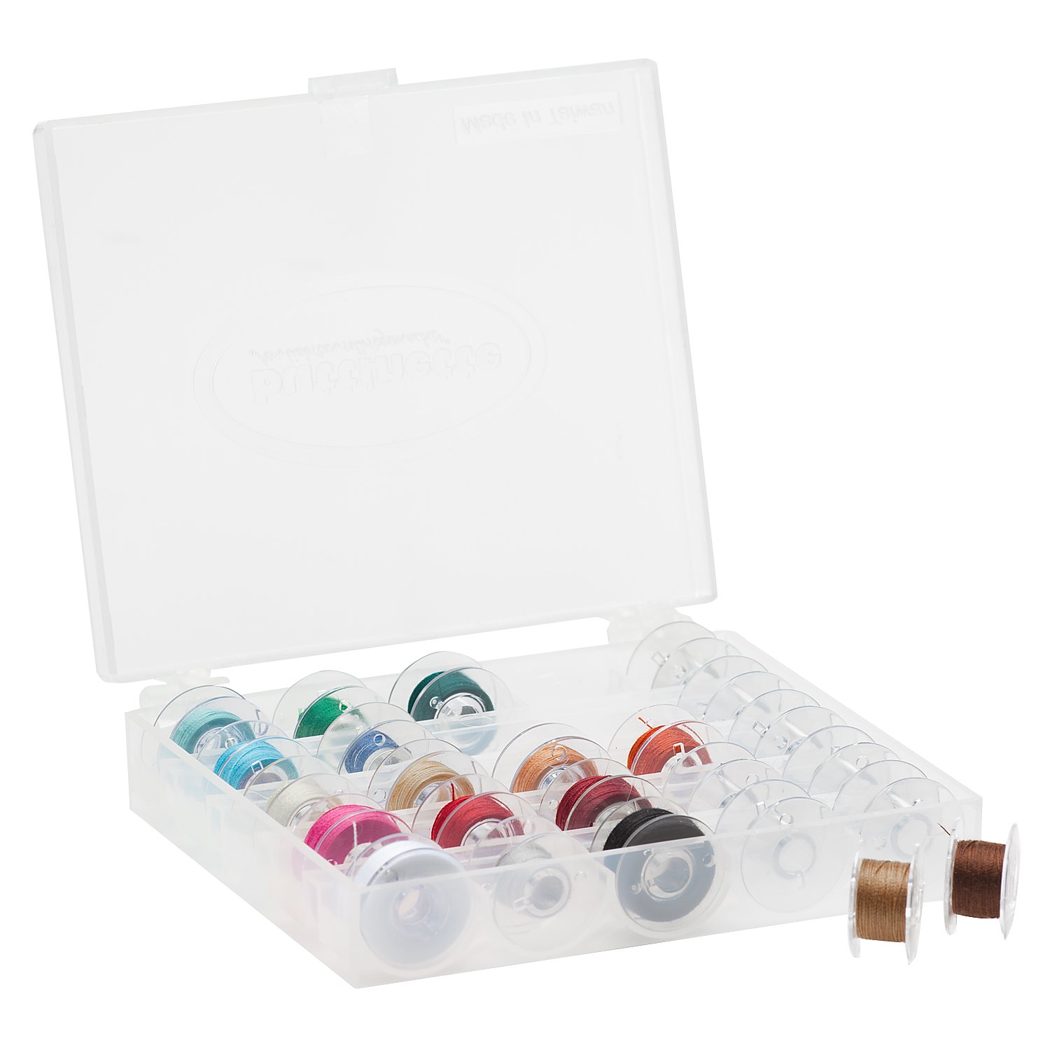 buttinette Spulenboxen, Größe: 10,5 x 12 x 2,5 cm, Inhalt: 2 Stück für jeweils 25 Unterfadenspulen