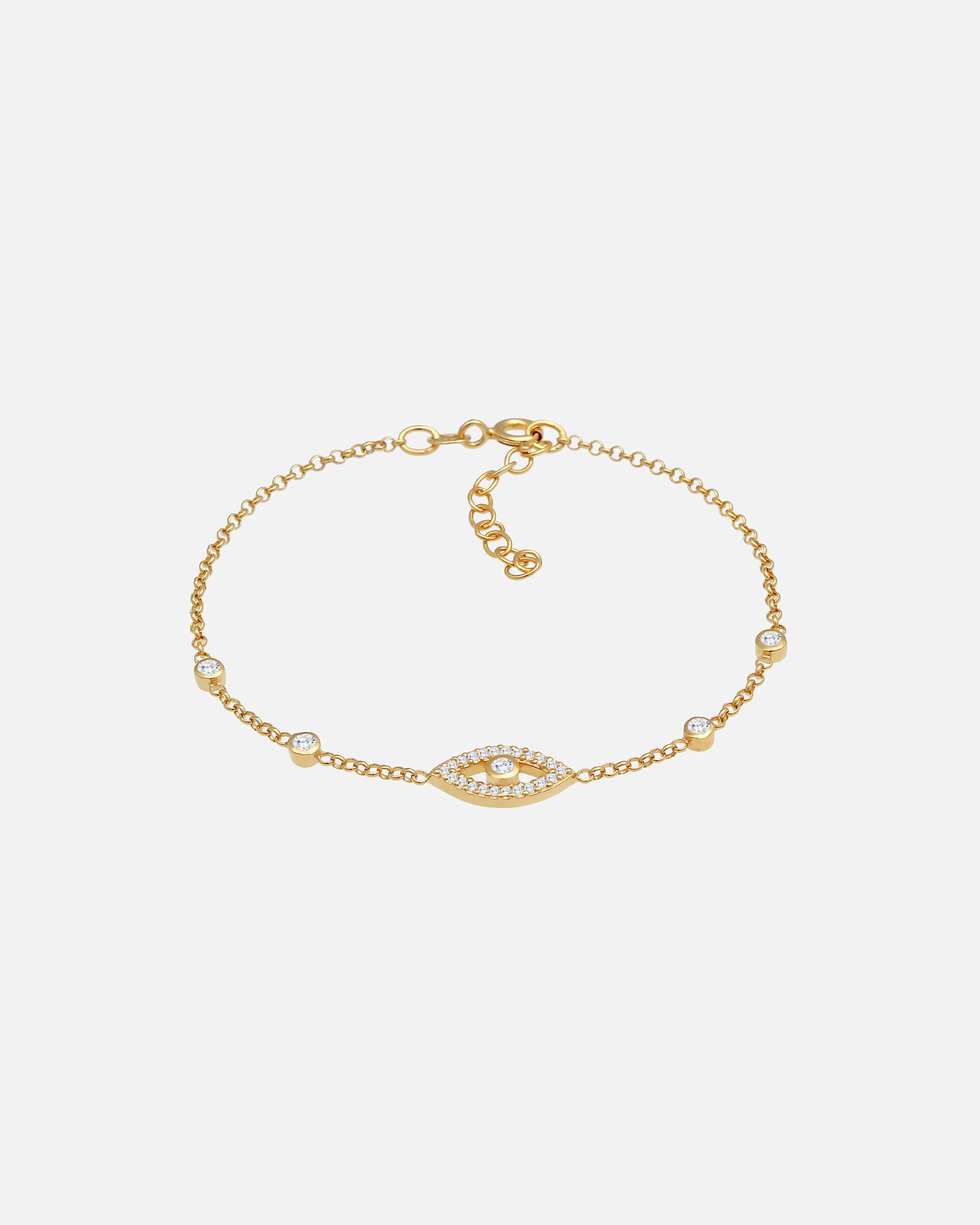 Regulowany damski pierścionek oczny „Evil Eye” Elli Tendance z cyrkoniami w srebrze próby 925 pozłacanym