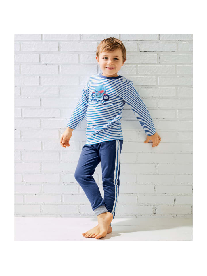 Erwin Müller Single-Jersey Kinder-Schlafanzug in blau günstig kaufen