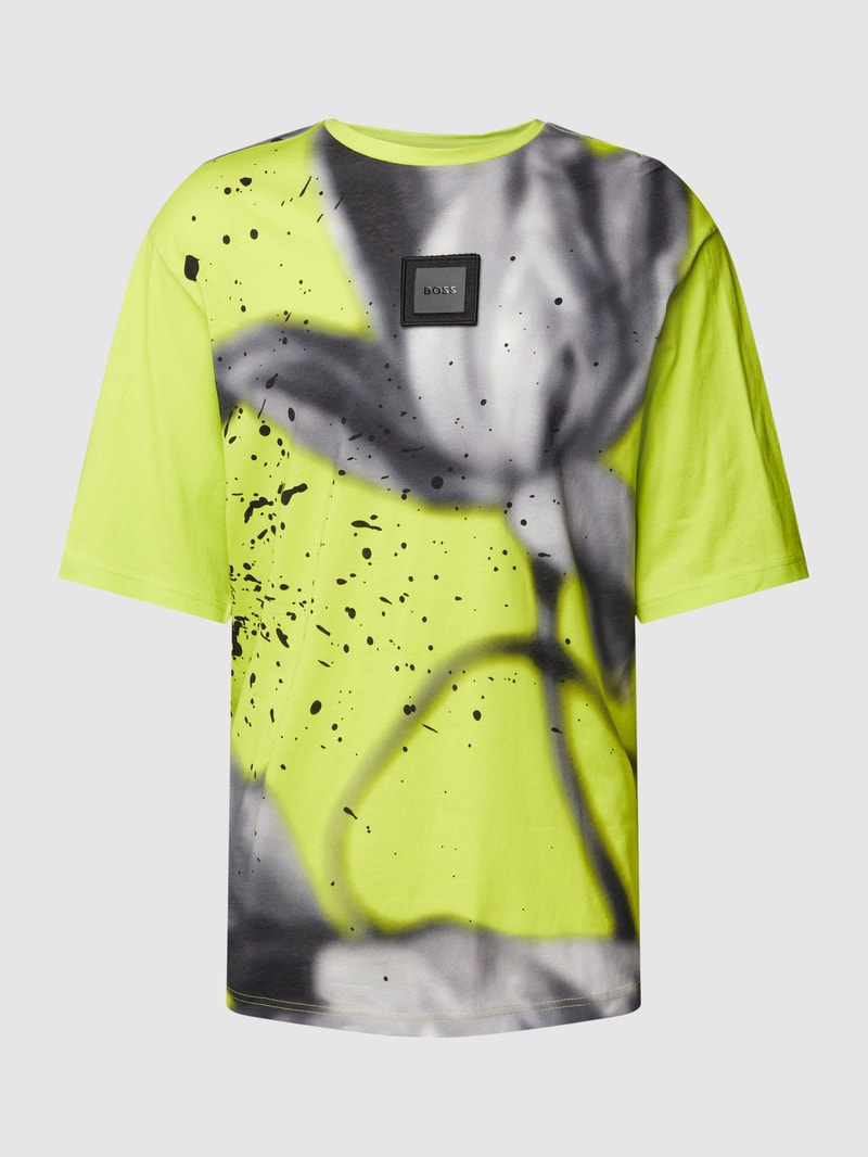 T-Shirt mit Label-Patch Modell 'Timono Lotus' in neon grün