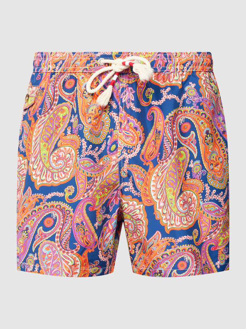 Badehose mit Allover-Muster Modell 'LIGHTING' in orange