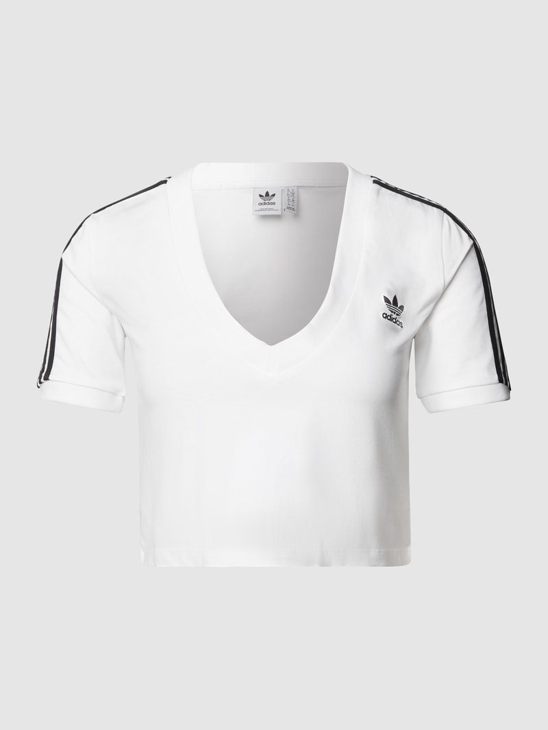 Cropped T-Shirt mit Logo-Streifen in weiß