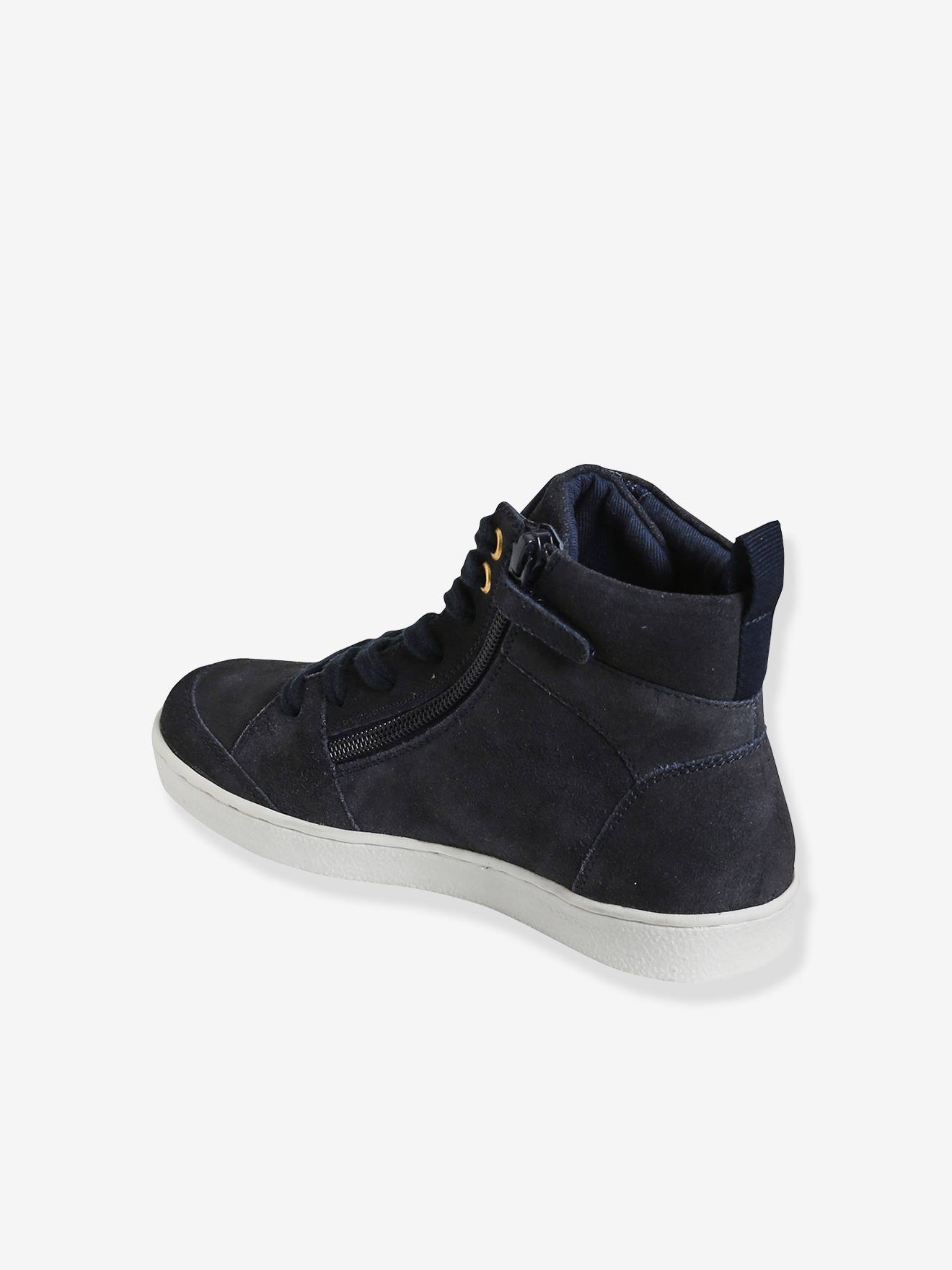 Baskets mid cuir fille lacées et zippées gris