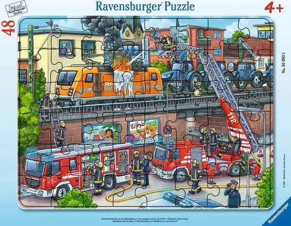 Kinderpuzzle ab 4 Jahren - Feuerwehreinsatz an den Bahngleisen - 48 Teile