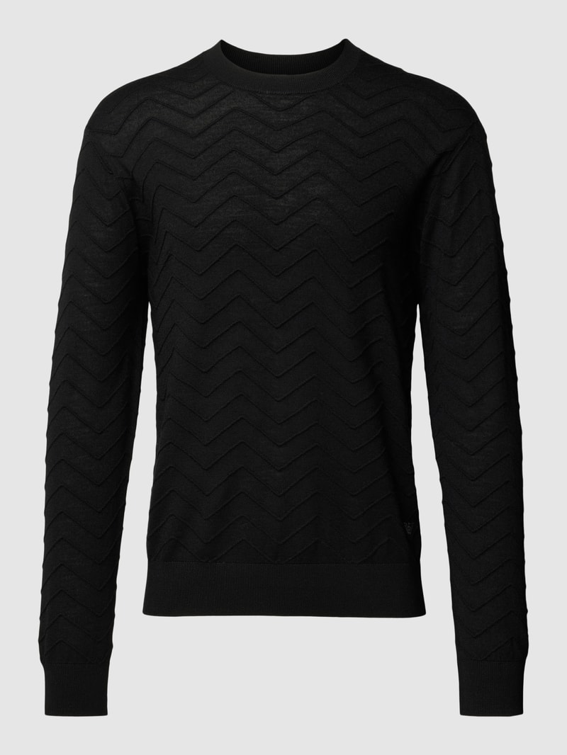 Strickpullover aus Schurwolle-Mix mit Ziernähten in schwarz