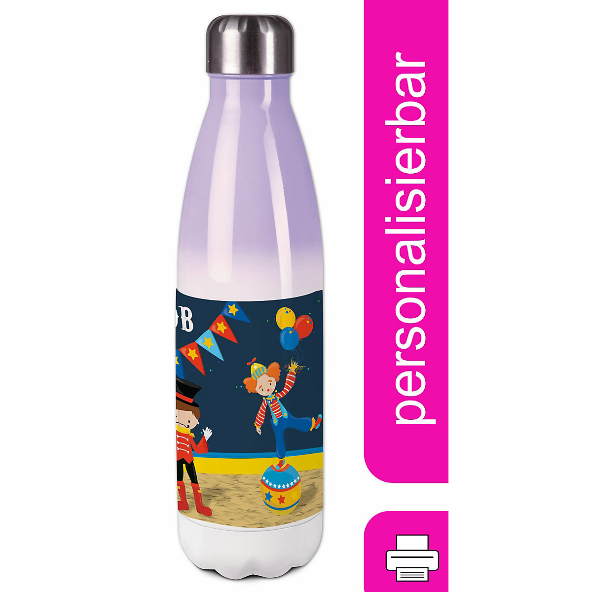 Edelstahl Kinder Thermoflasche / Trinkflasche bunt Circus Spülmaschinenfest, Auslaufsicher, Bruchfest, Doppelwandig, Für Heißgetränke geeignet, Mit Deckel, Isoliert