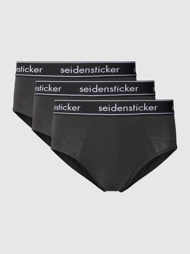 Slip mit Label-Bund Modell 'COTTON FLEX' im 3er-Pack in schwarz