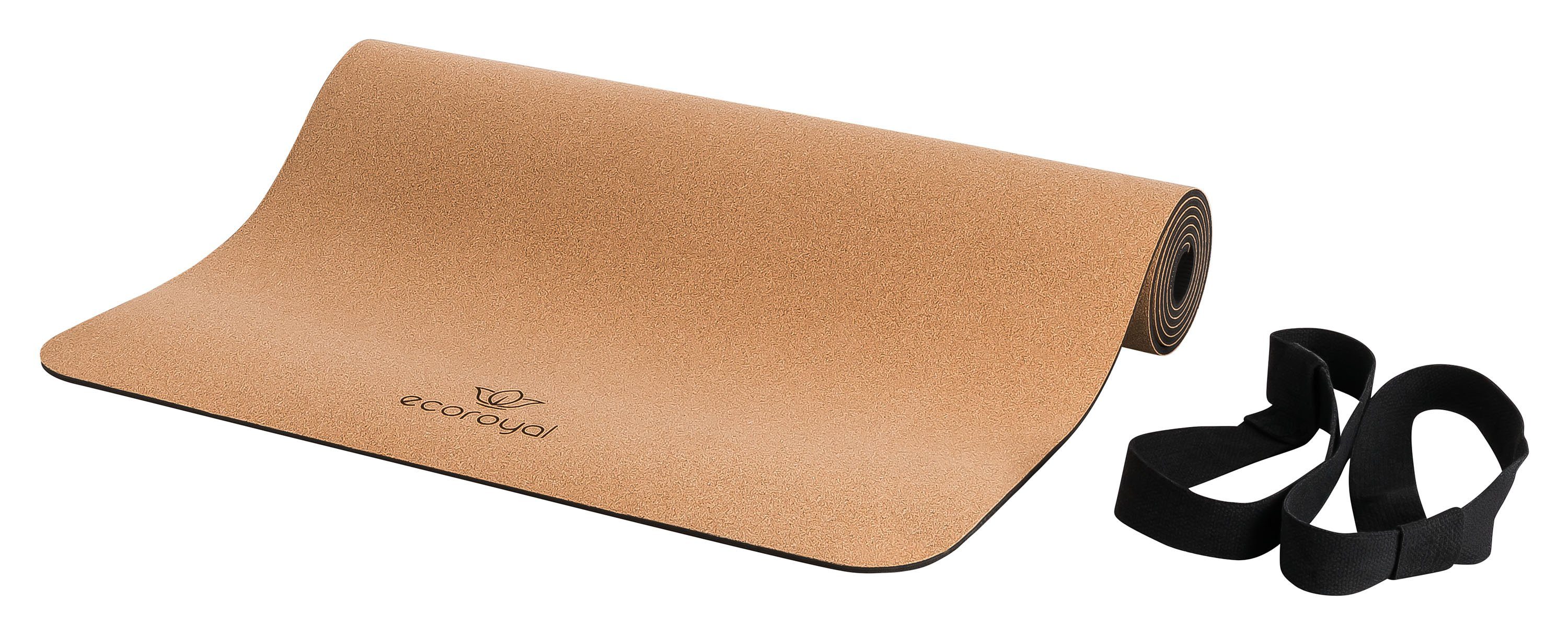 ecoroyal Yogamatte Yogamatte Kork mit Tragegurt I Rutschfest I 183 x 61 x 0,4 cm (Set, 1-St., Kork Yogamatte + Tragegurt), 183 x 61 x 0,4 cm
