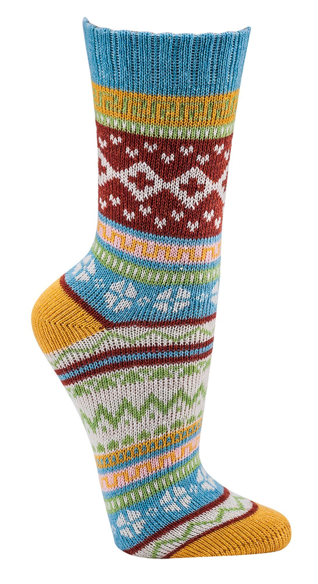 Wowerat Norwegersocken bunte Norweger Socken Baumwolle mit schönem Muster Hygge Damen Mädchen