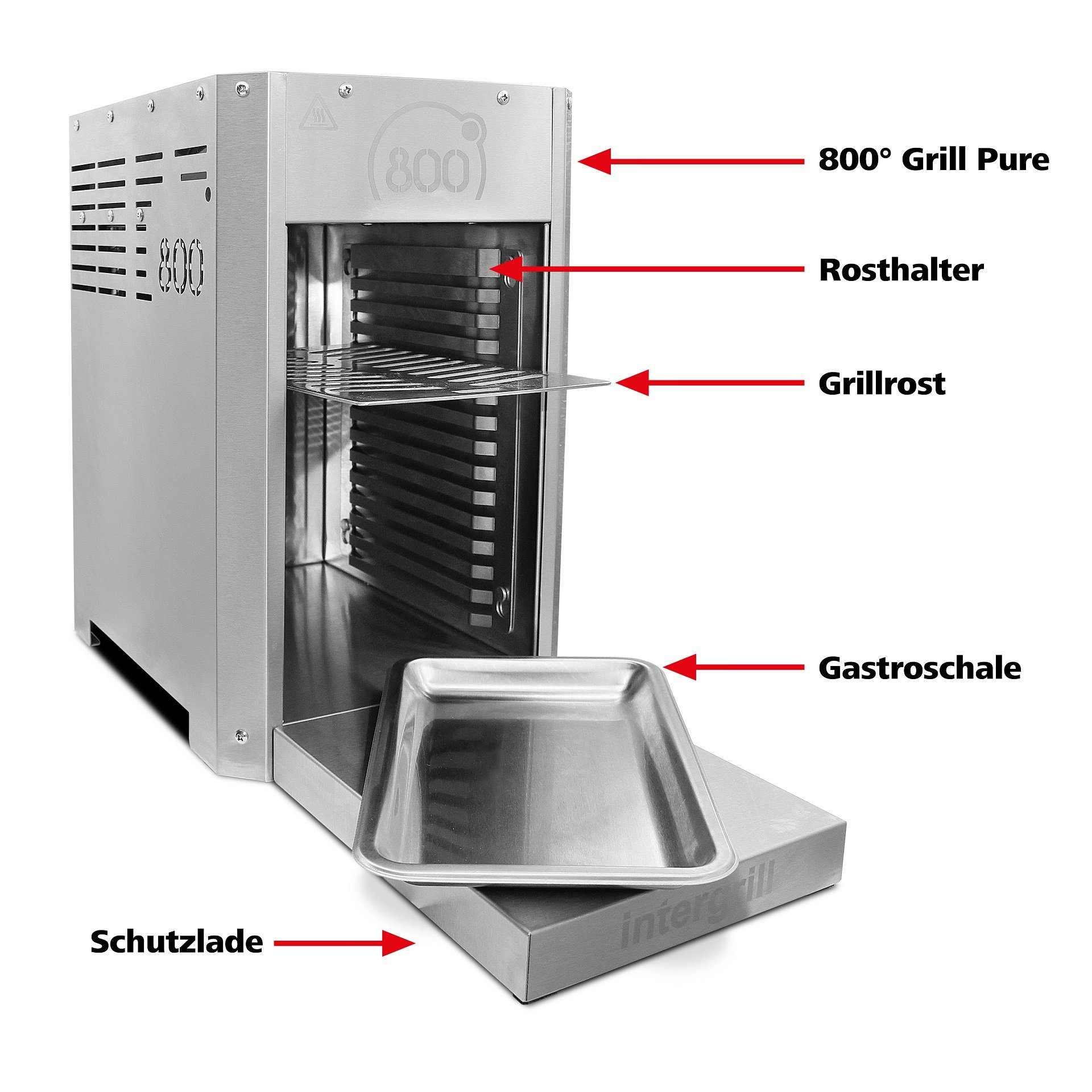 intergrill Gasgrill 800° Gasgrill Pure Steakgrill Oberhitzegrill, 3,5 kW