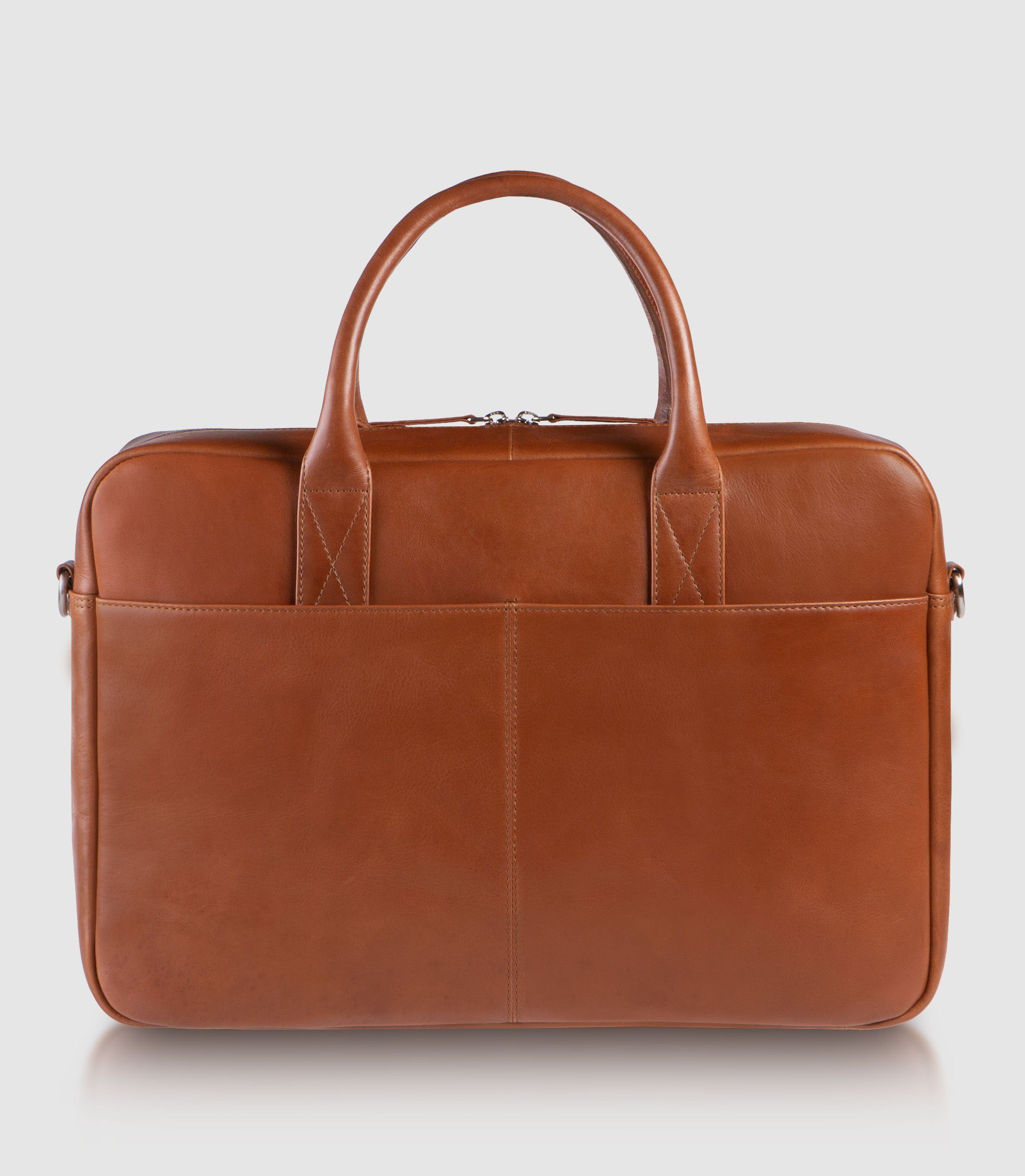 PURE Leather Studio Aktentasche Laptoptasche NAOS Cognac, Echtleder Businesstasche bis 15,6 Zoll Umhängetasche Herren