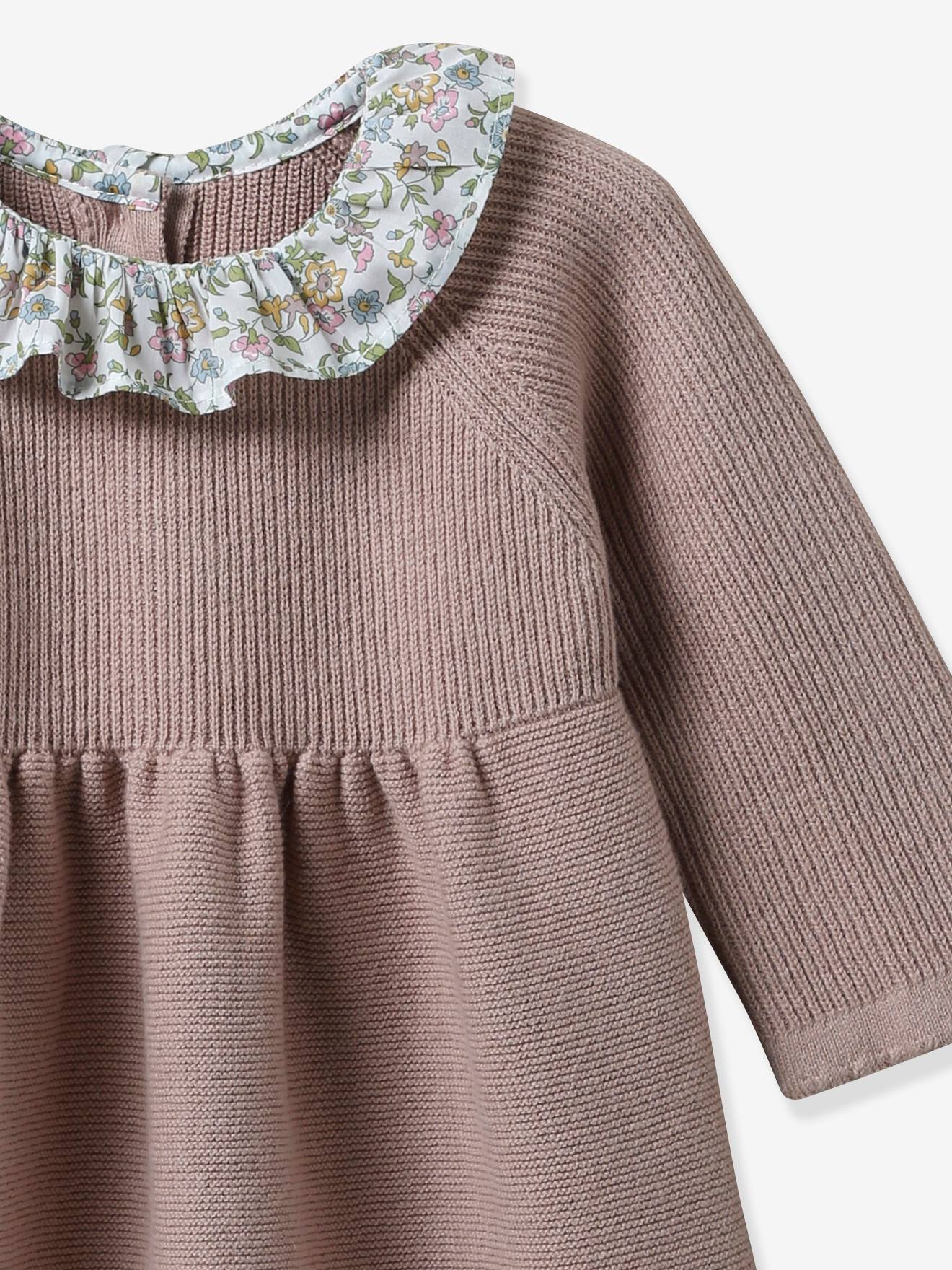 Robe en tricot bébé col en tricot Liberty® CYRILLUS rose