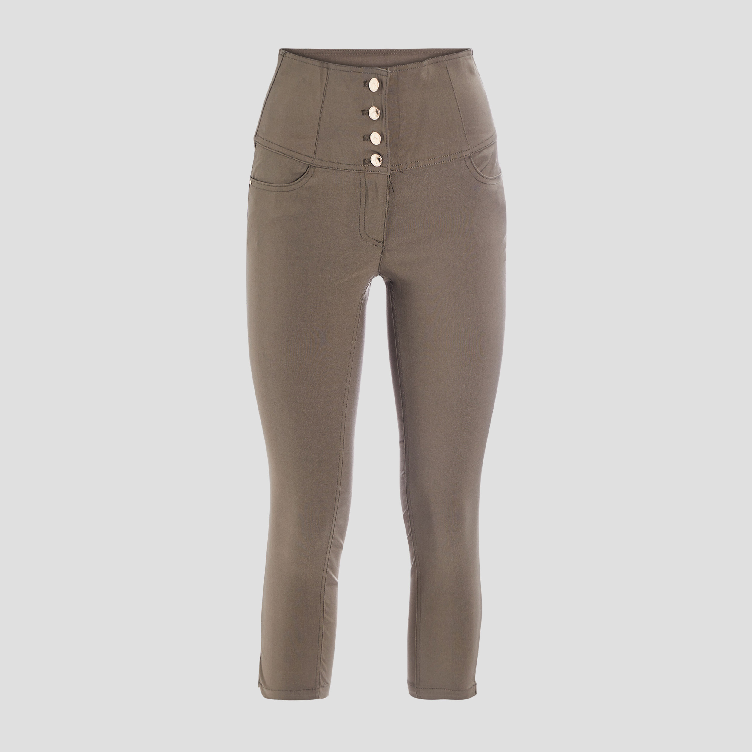 Pantacourt slim taille haute vert kaki femme | La Halle