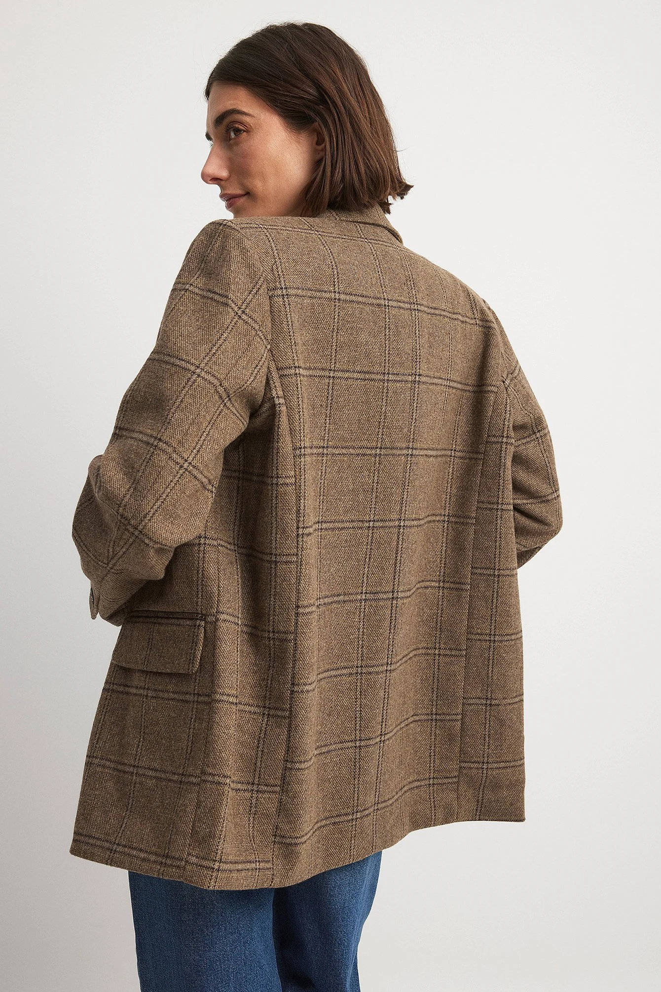 Oversize karierter Blazer aus Wollmischung