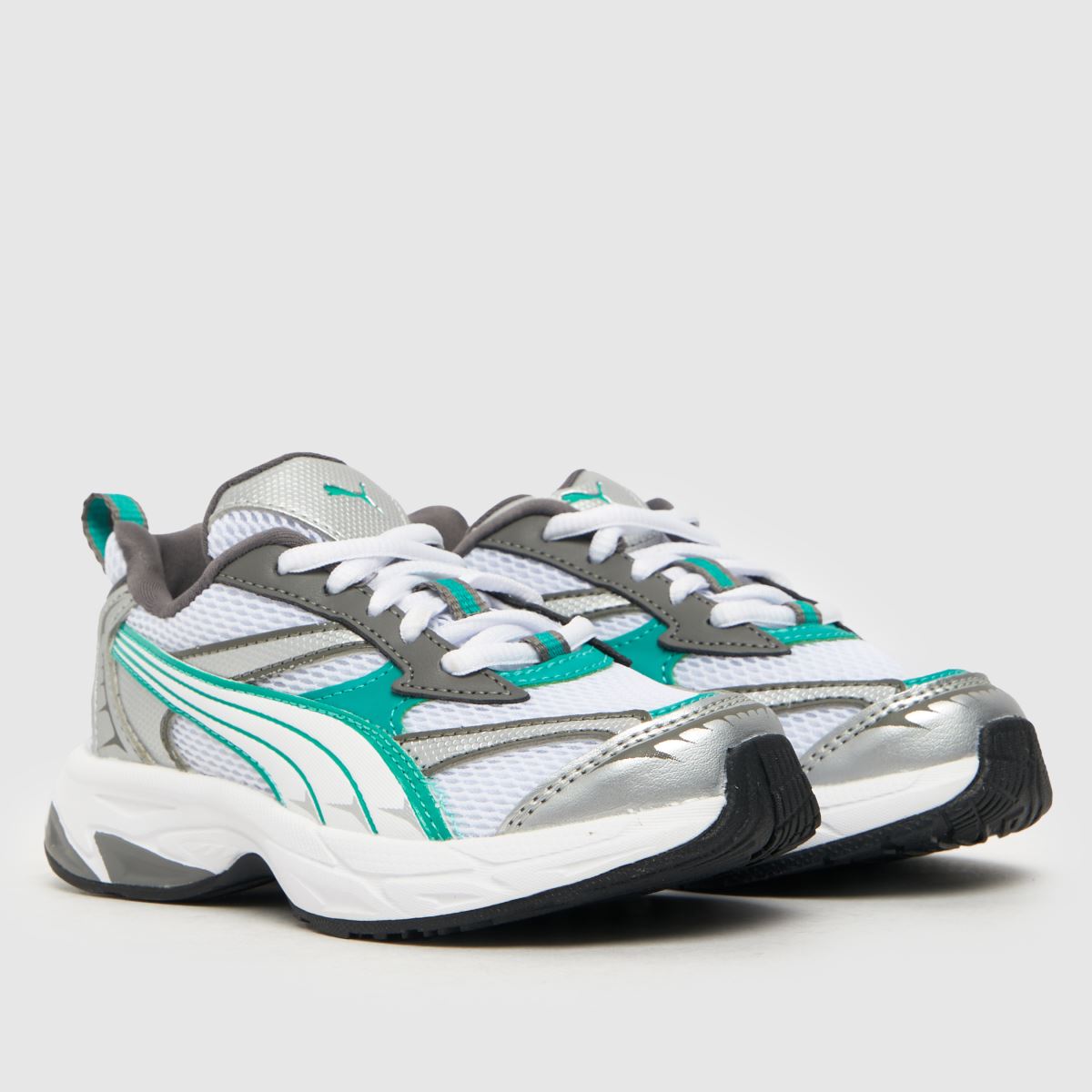 PUMA vita och gröna morfiska juniorsneakers