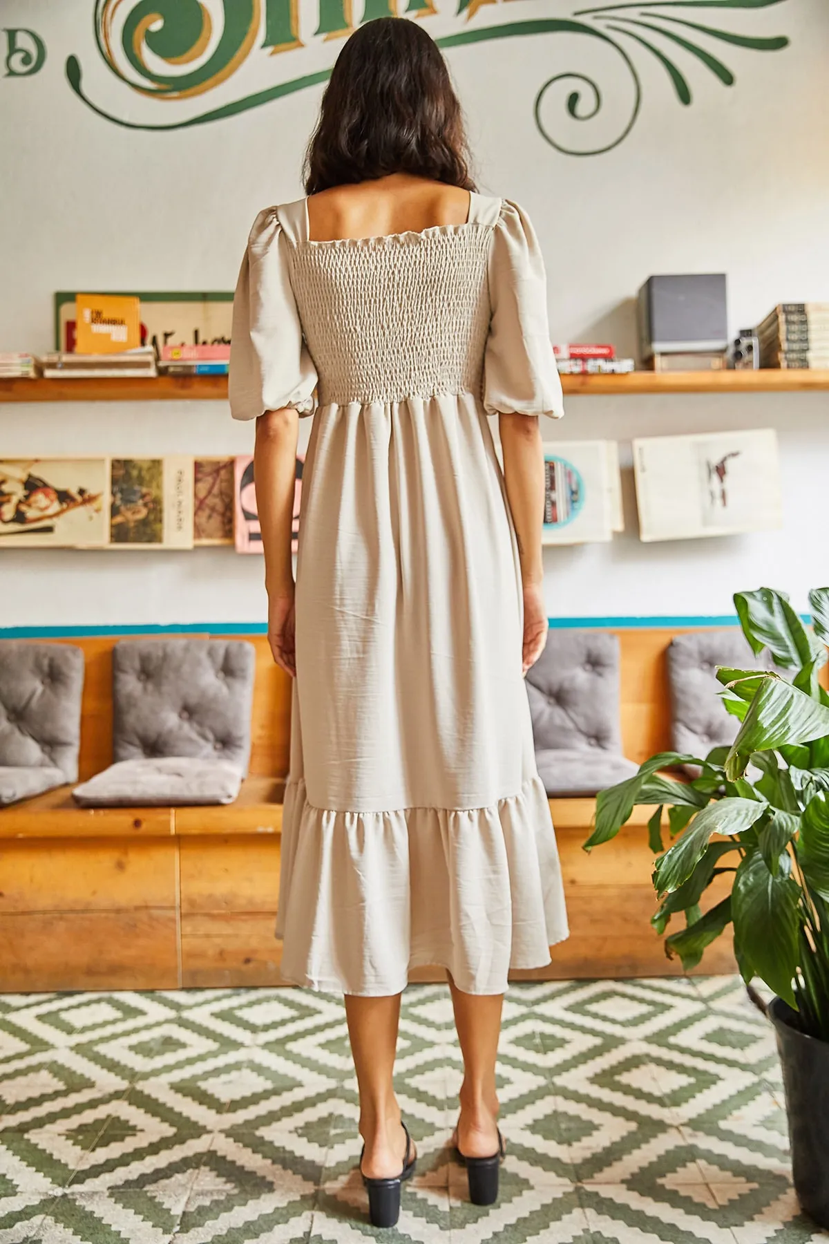 Olalook  Bodrum-Kleid mit Gimped-Quadratkragen für Damen mit Steinoberteil ELB-19001557