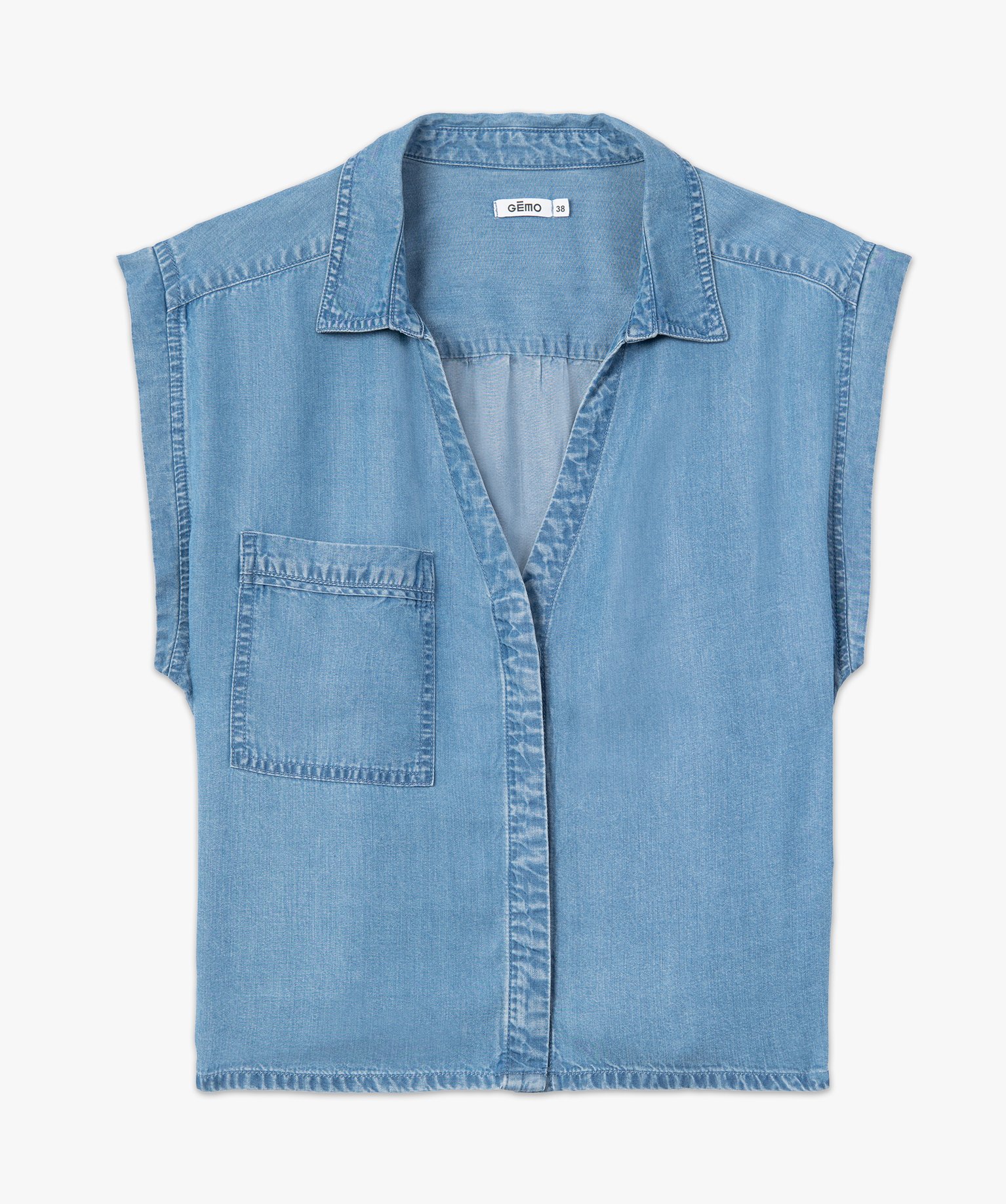 Chemise femme courte sans manches en Lyocell denim | GEMO