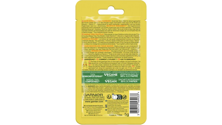 Garnier SkinActive Vitamin C Glow Booster Augen-Tuchmaske