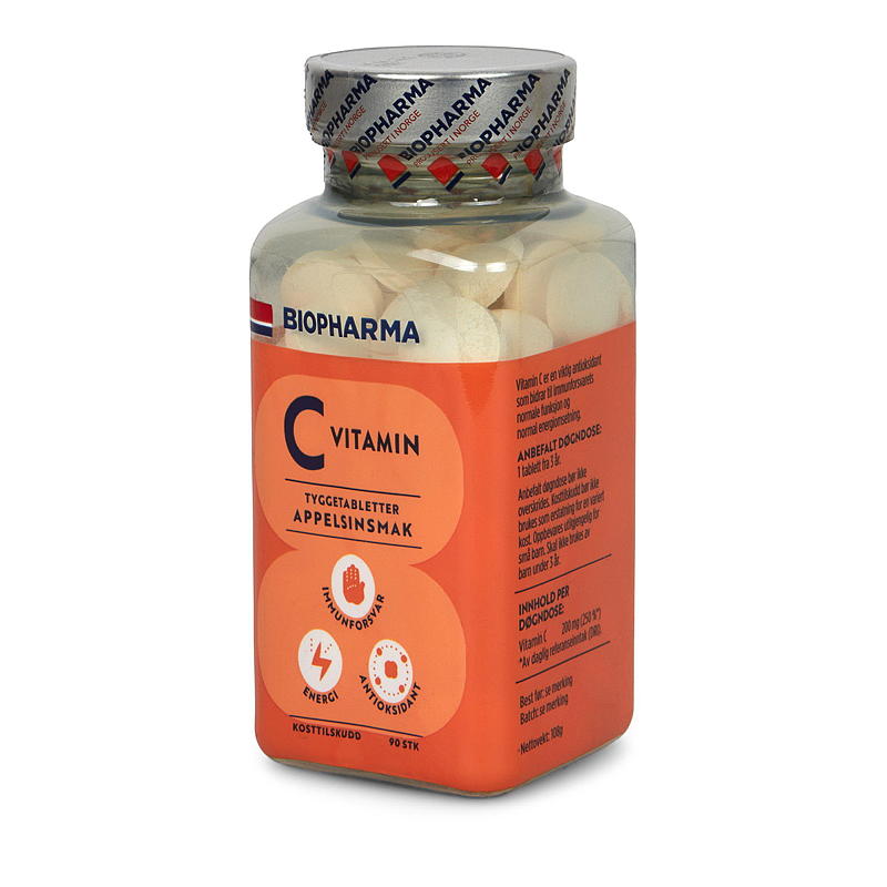 Biopharma C-vitamin 90 stk Appelsin, tyggetab., Biopharma
