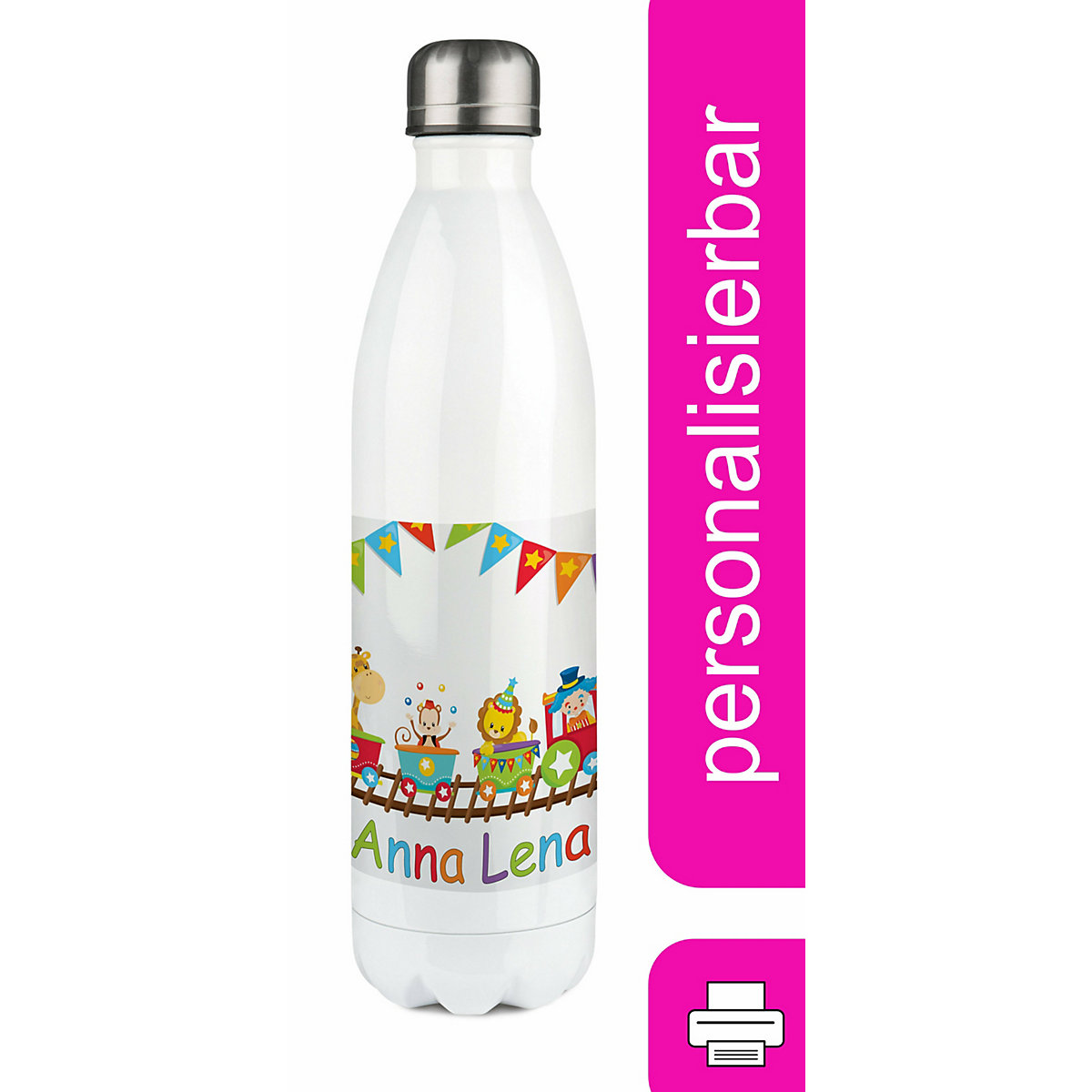 Edelstahl Kinder Thermoflasche / Trinkflasche bunt Zug Spülmaschinenfest, Auslaufsicher, Bruchfest, Doppelwandig, Für Heißgetränke geeignet, Mit Deckel, Isoliert