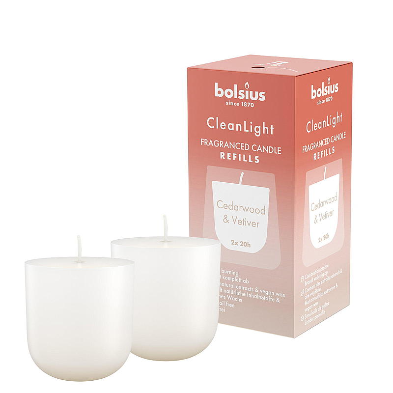 Bolsius Clean Light 2-pk refill Cedarwood & Vetiver
