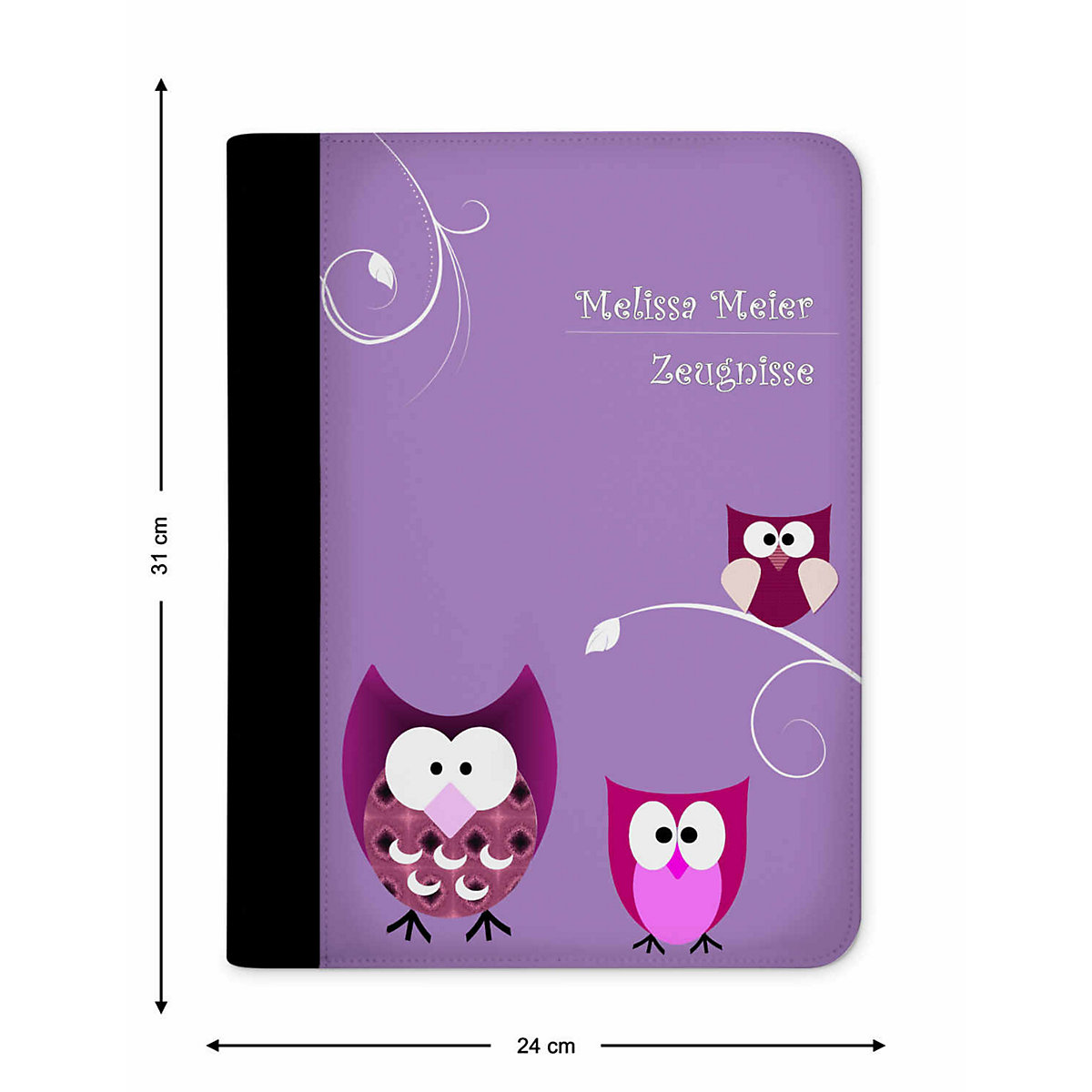 Zeugnismappe / Dokumentemappe mit Name personalisiert Eule Lila
