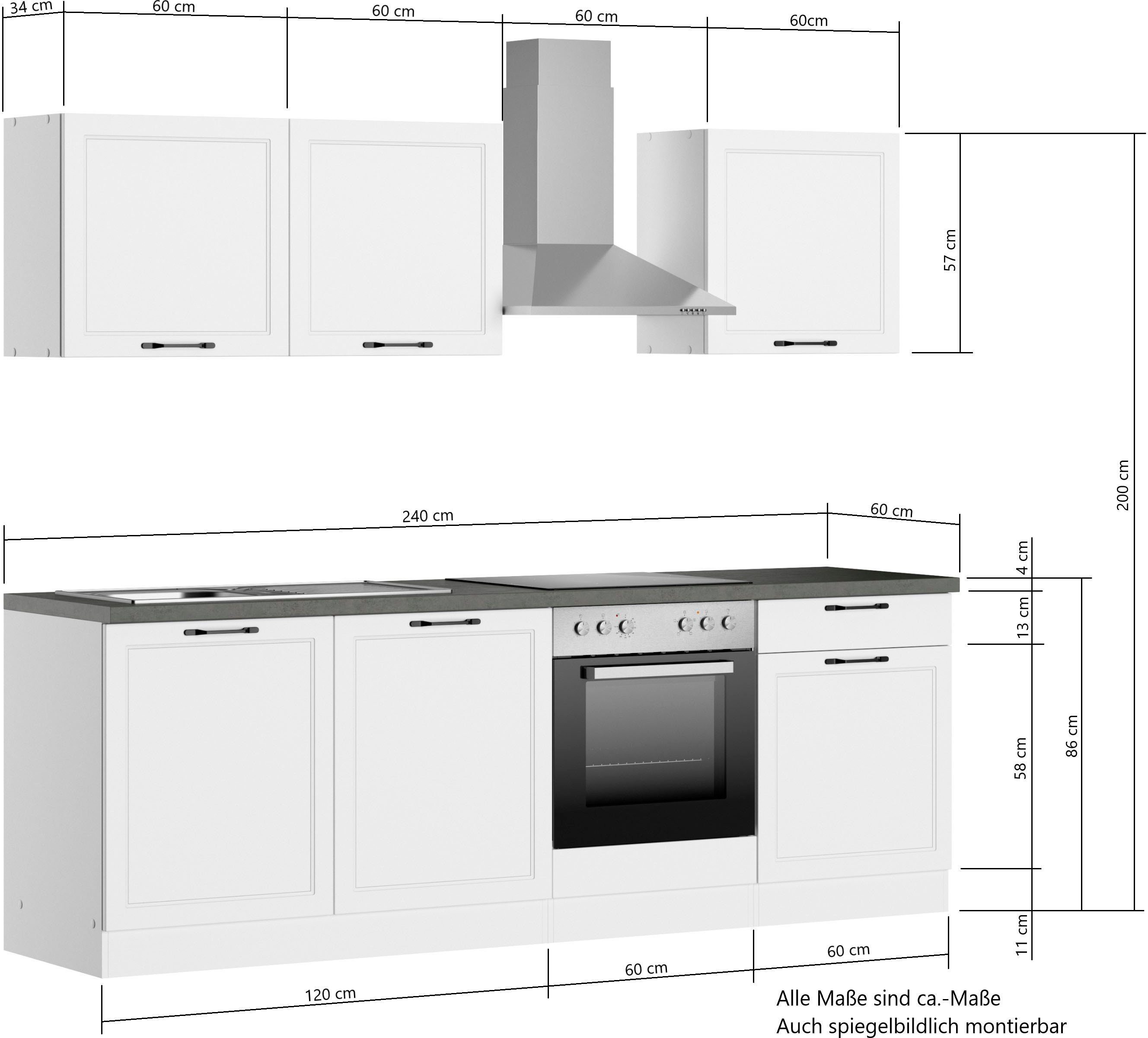 HELD MÖBEL Küchenzeile Lani, mit MDF-Fronten, Breite 240 cm, wahlweise mit E-Geräten, Höhen-Ausgleichsfüße 0-4 cm